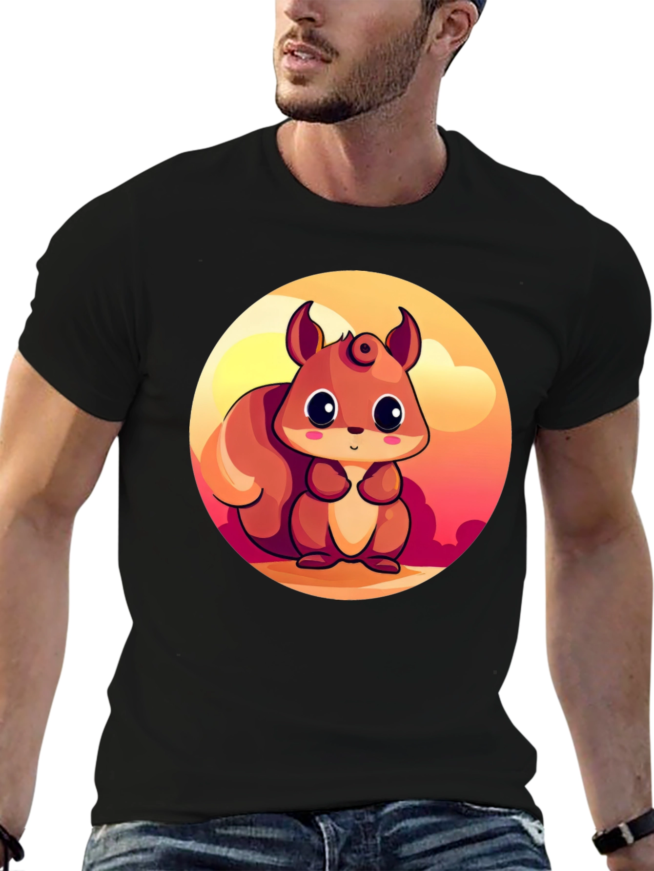 Cute Squirrel Graphic T-Shirt - Black