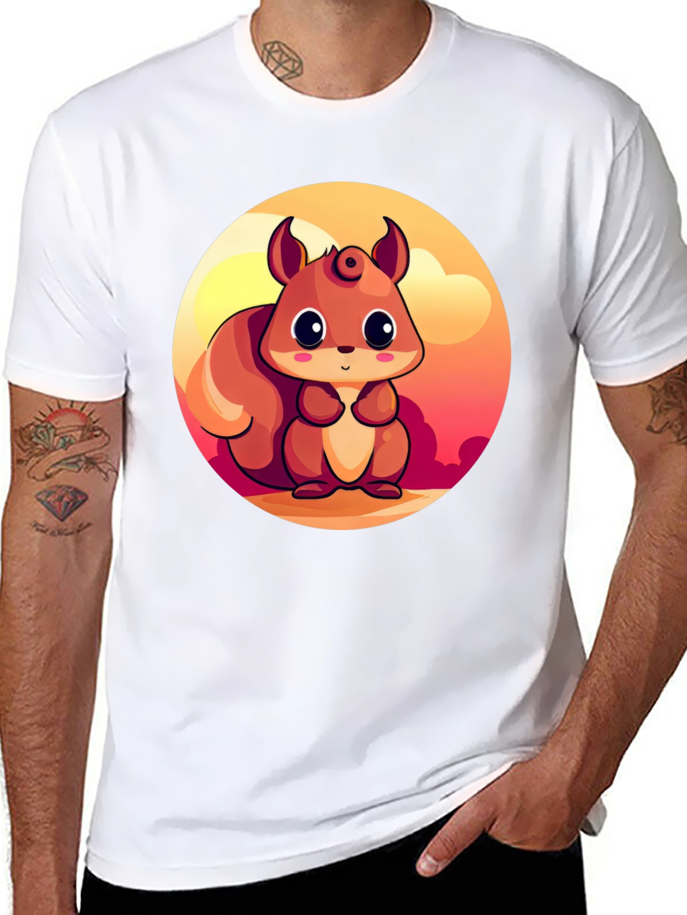 Cute Squirrel Graphic T-Shirt - Black