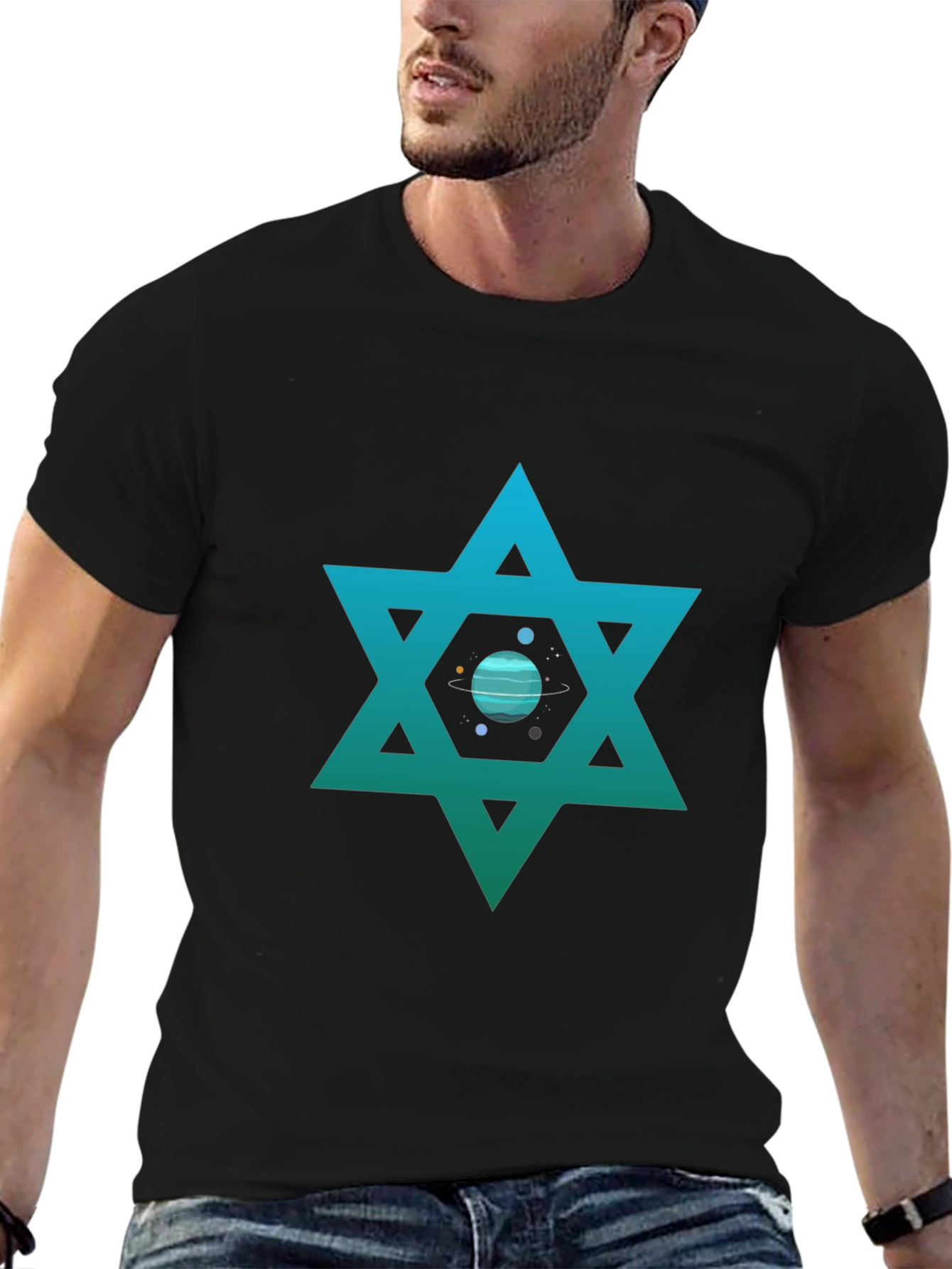 Star of David Planet Graphic T-Shirt