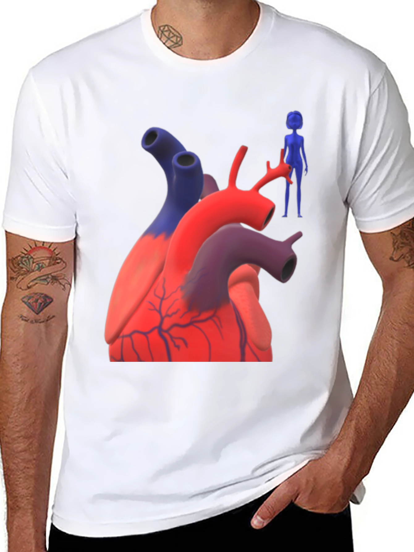 Anatomical Heart & Figure Graphic T-Shirt
