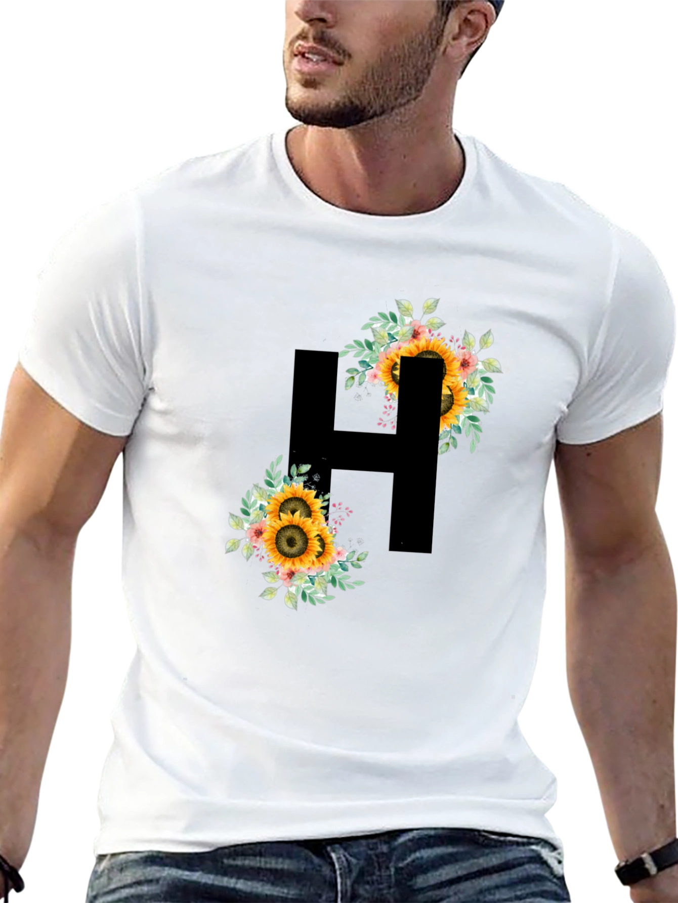 Sunflower Initial H Black T-Shirt