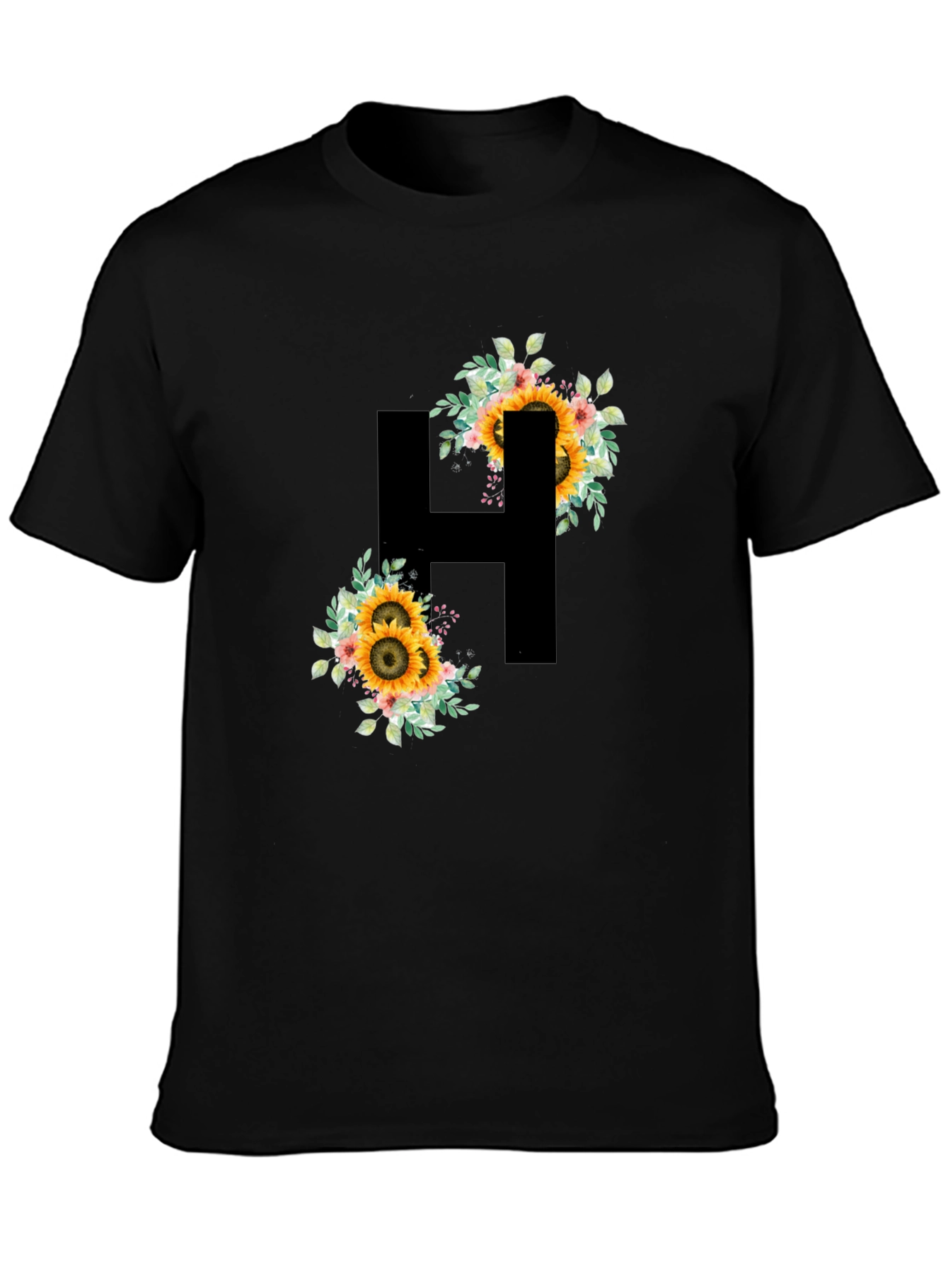 Sunflower Initial H Black T-Shirt