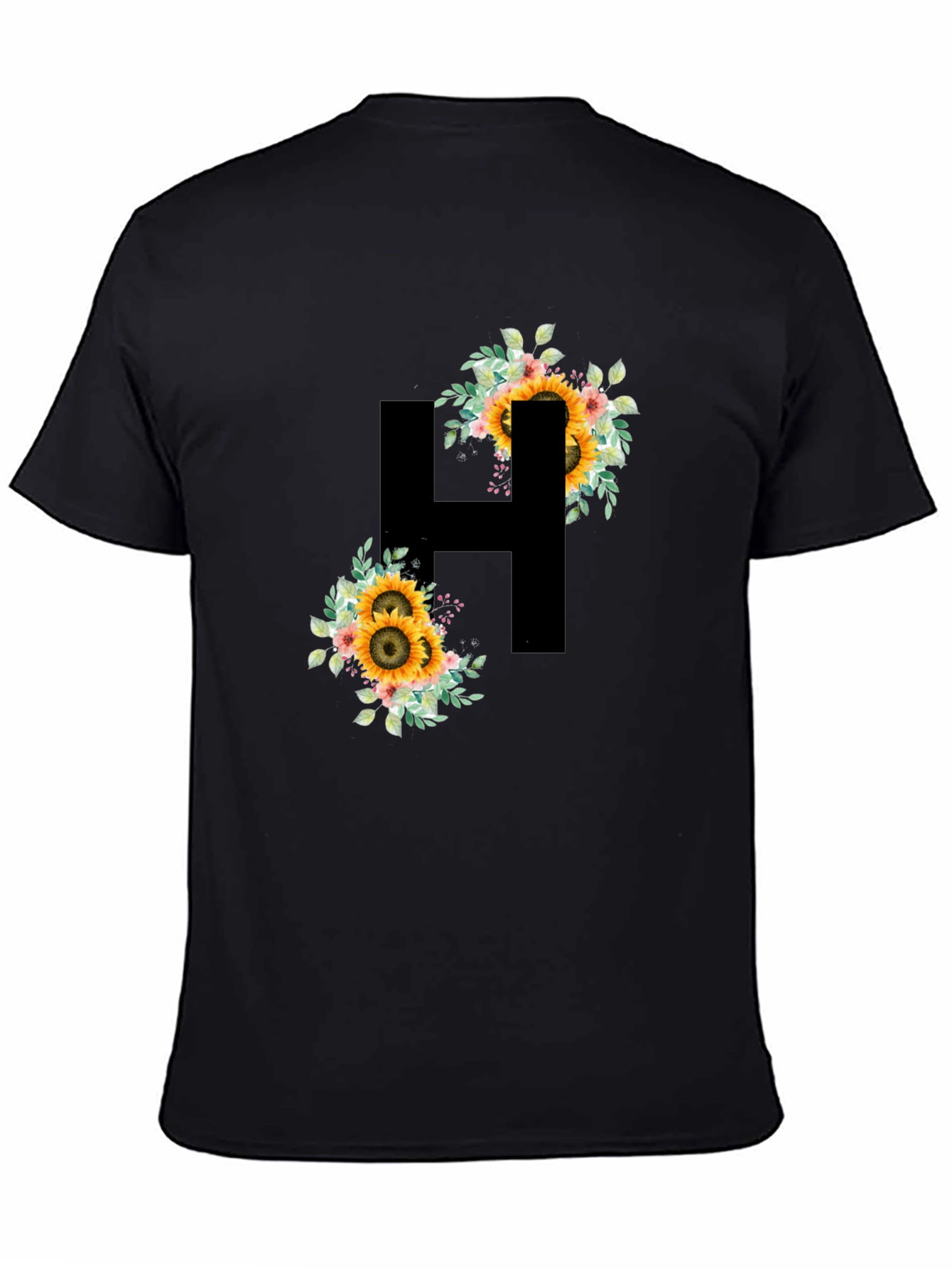 Sunflower Initial H Black T-Shirt