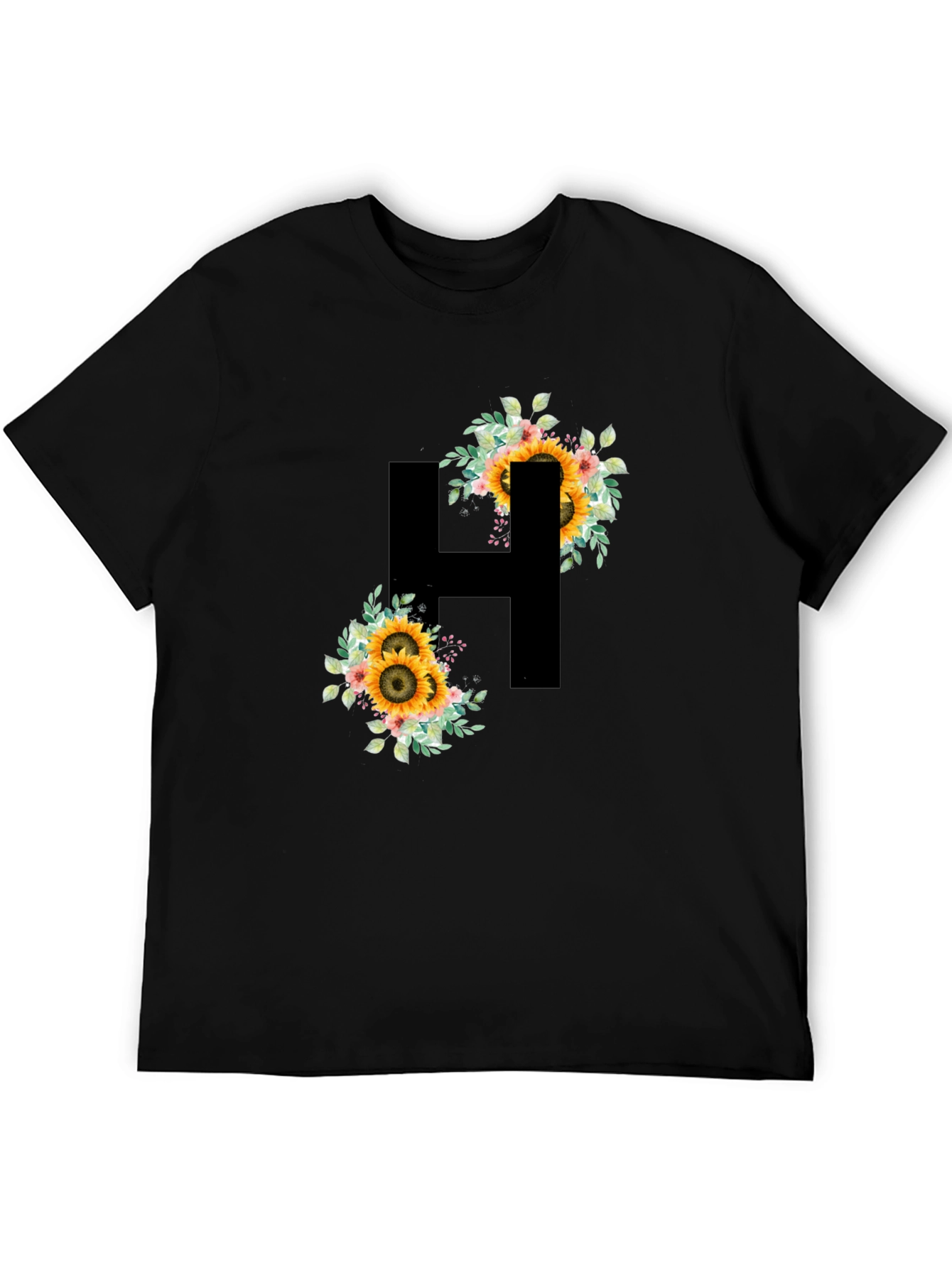 Sunflower Initial H Black T-Shirt