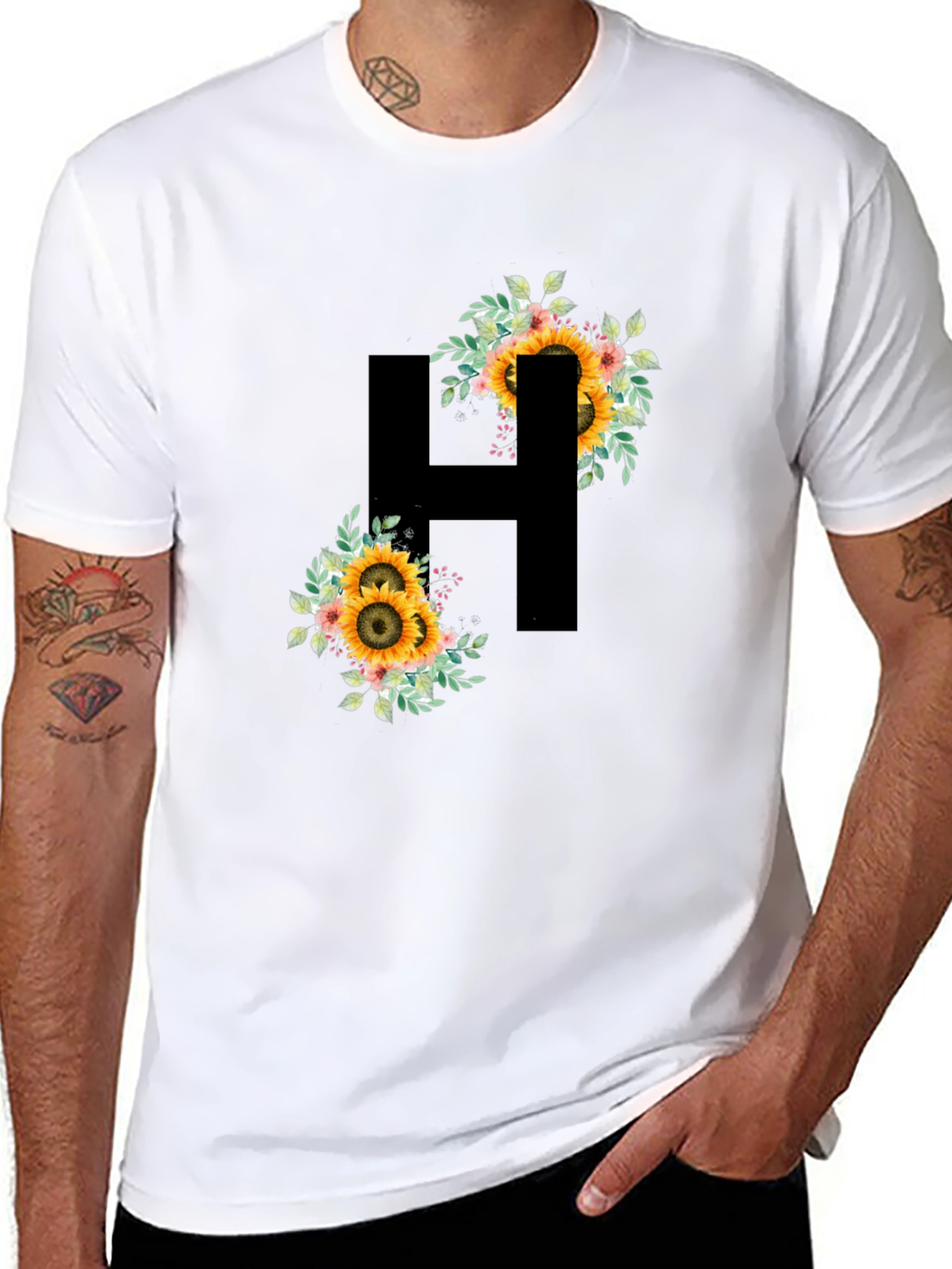 Sunflower Initial H Black T-Shirt