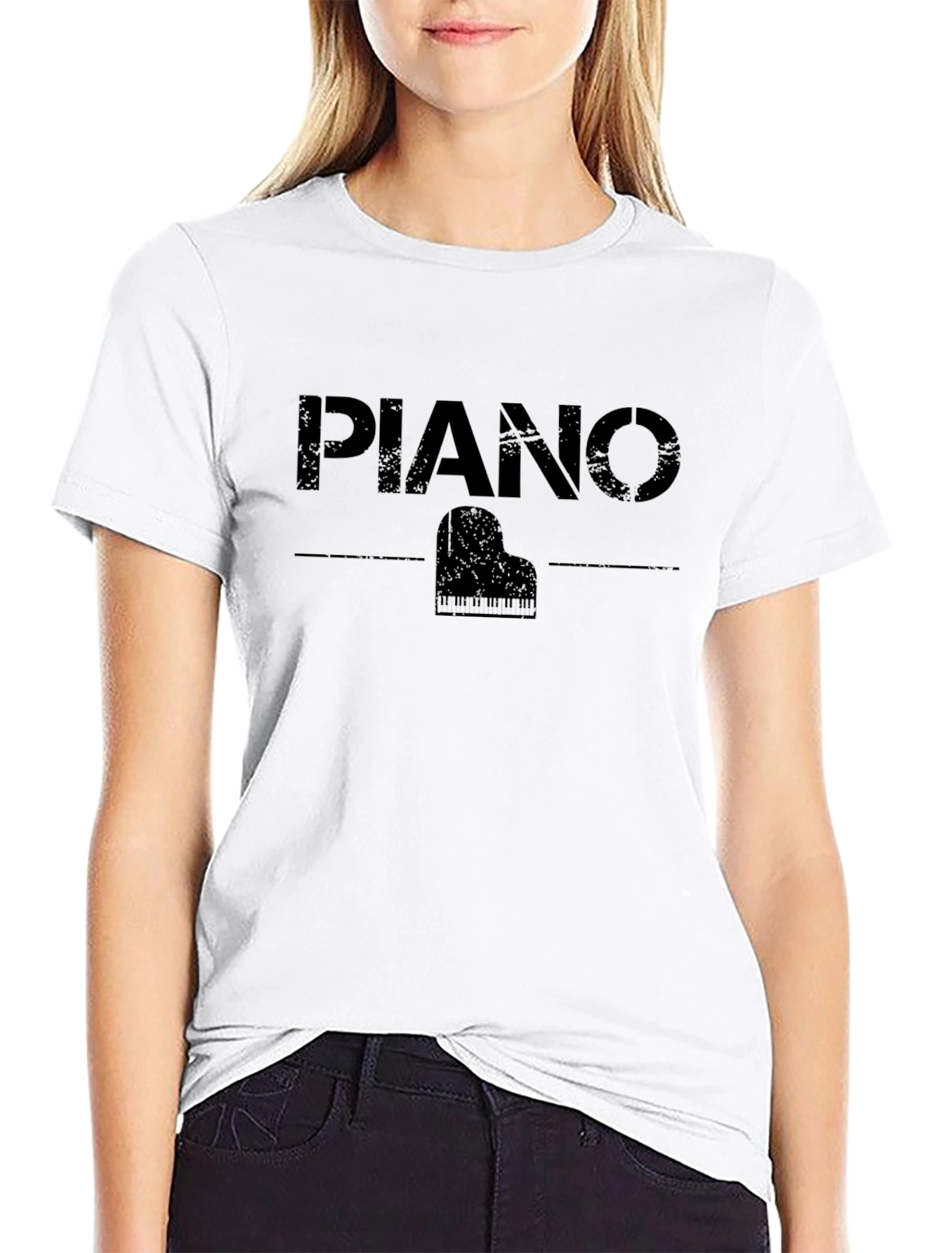 Piano Graphic Print Black T-Shirt