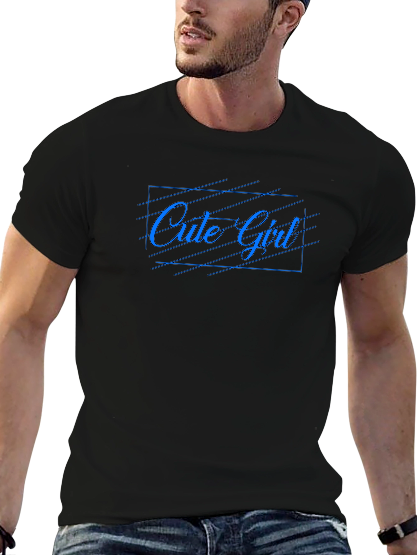 Cute Girl Graphic Tee - Trendy Black Cotton T-Shirt