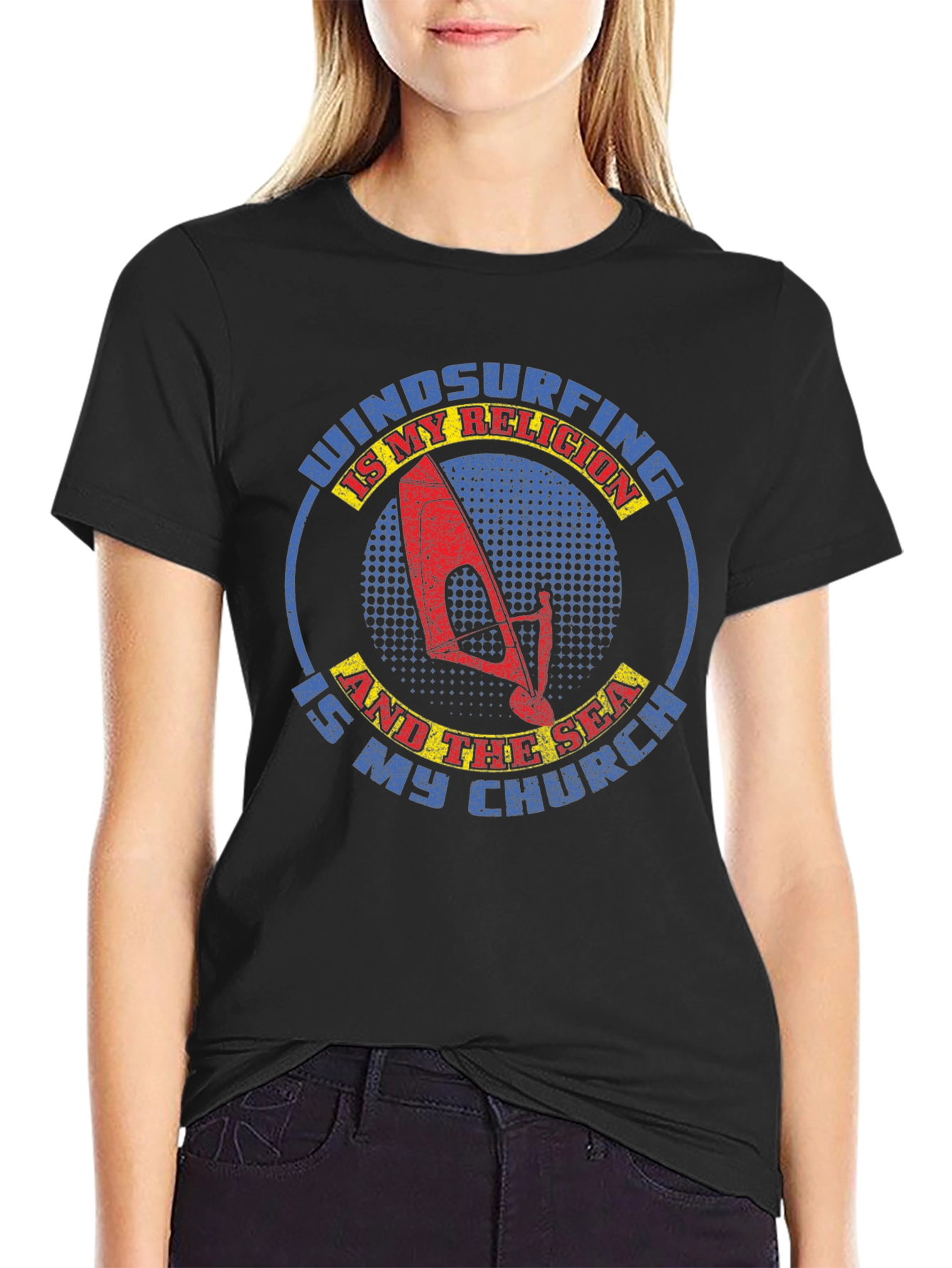 Windsurfing Is My Religion Black Graphic T-Shirt