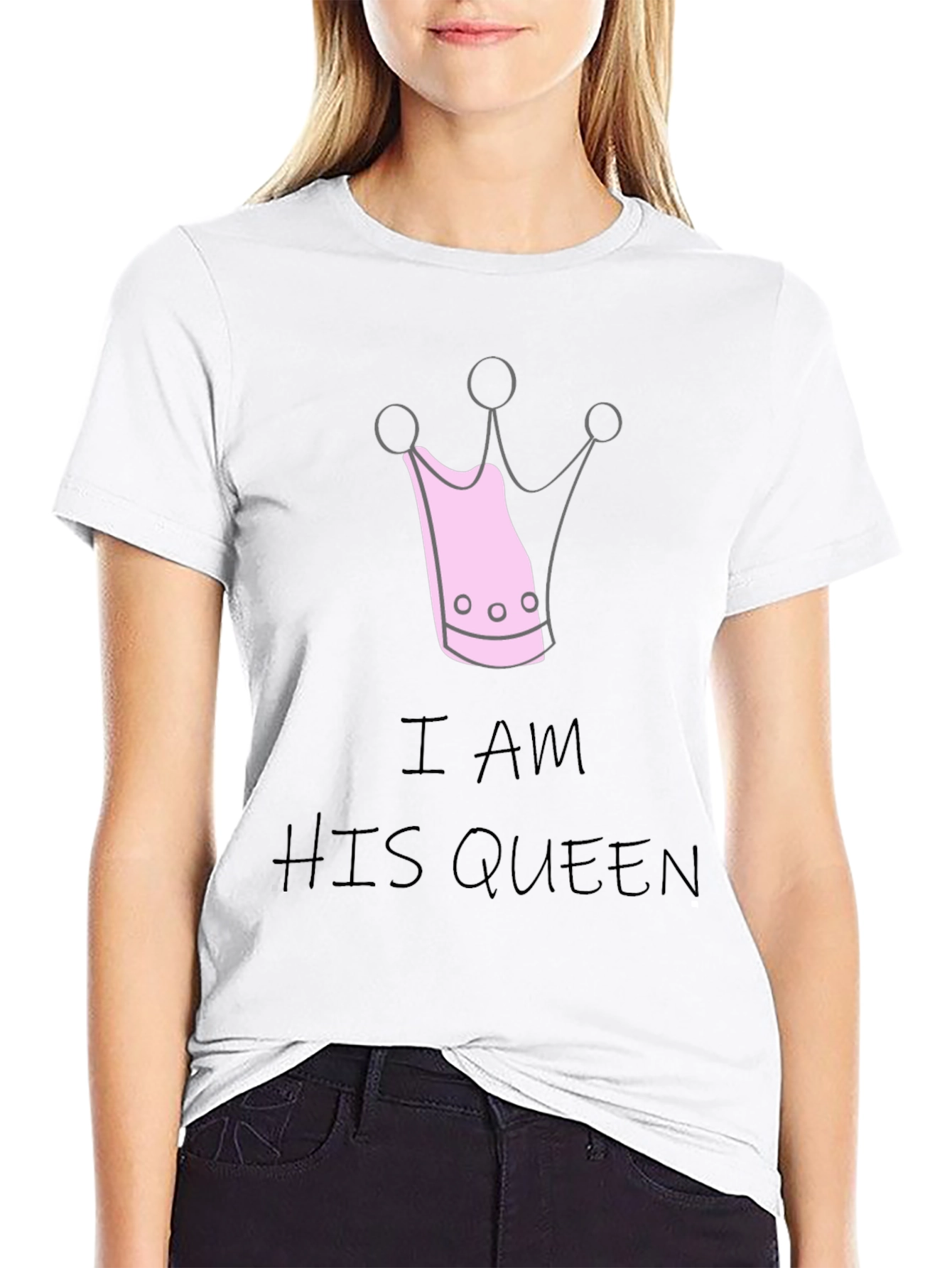 I Am His Queen Black Crewneck T-Shirt