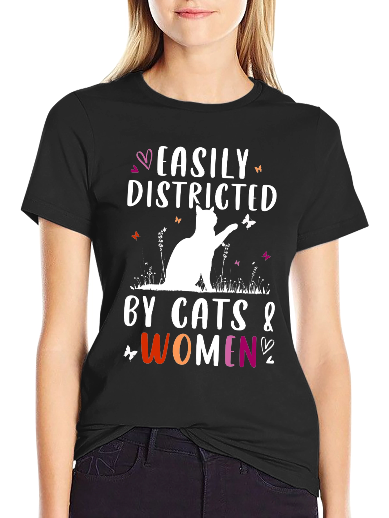 Easily Distracted by Cats and Women Graphic Tee
