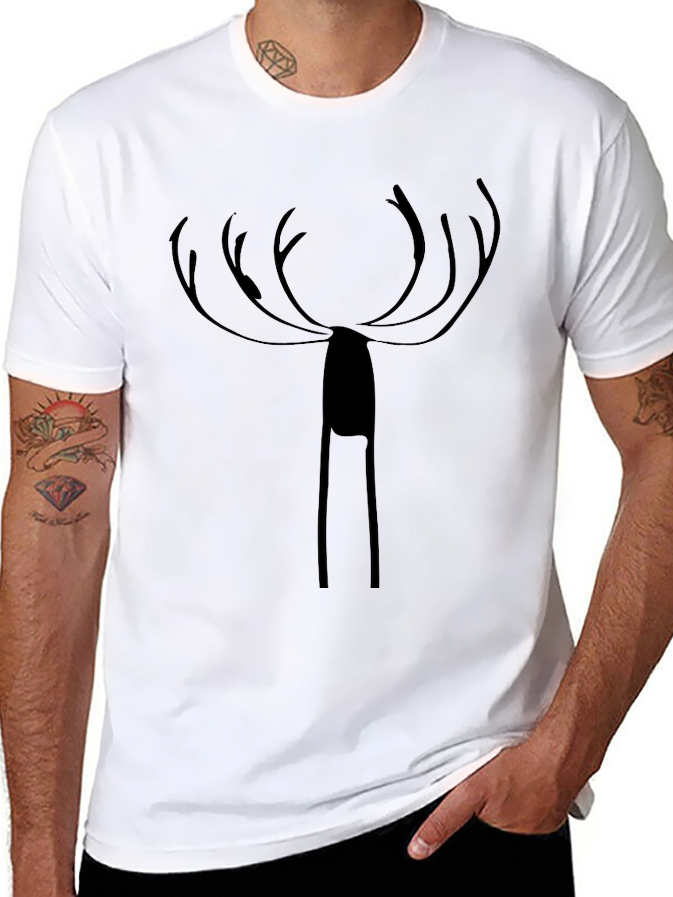 Minimalist Deer Antler Graphic Black T-Shirt