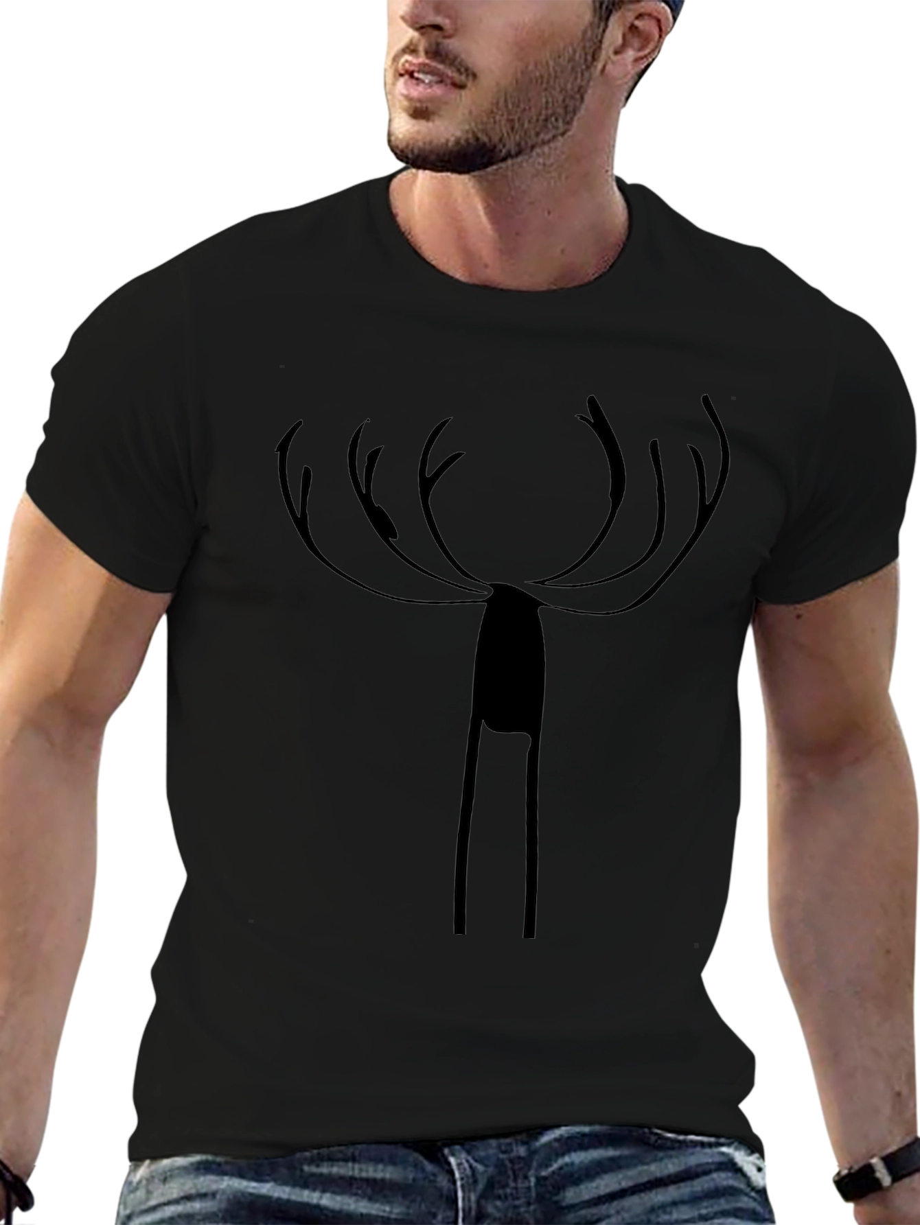 Minimalist Deer Antler Graphic Black T-Shirt