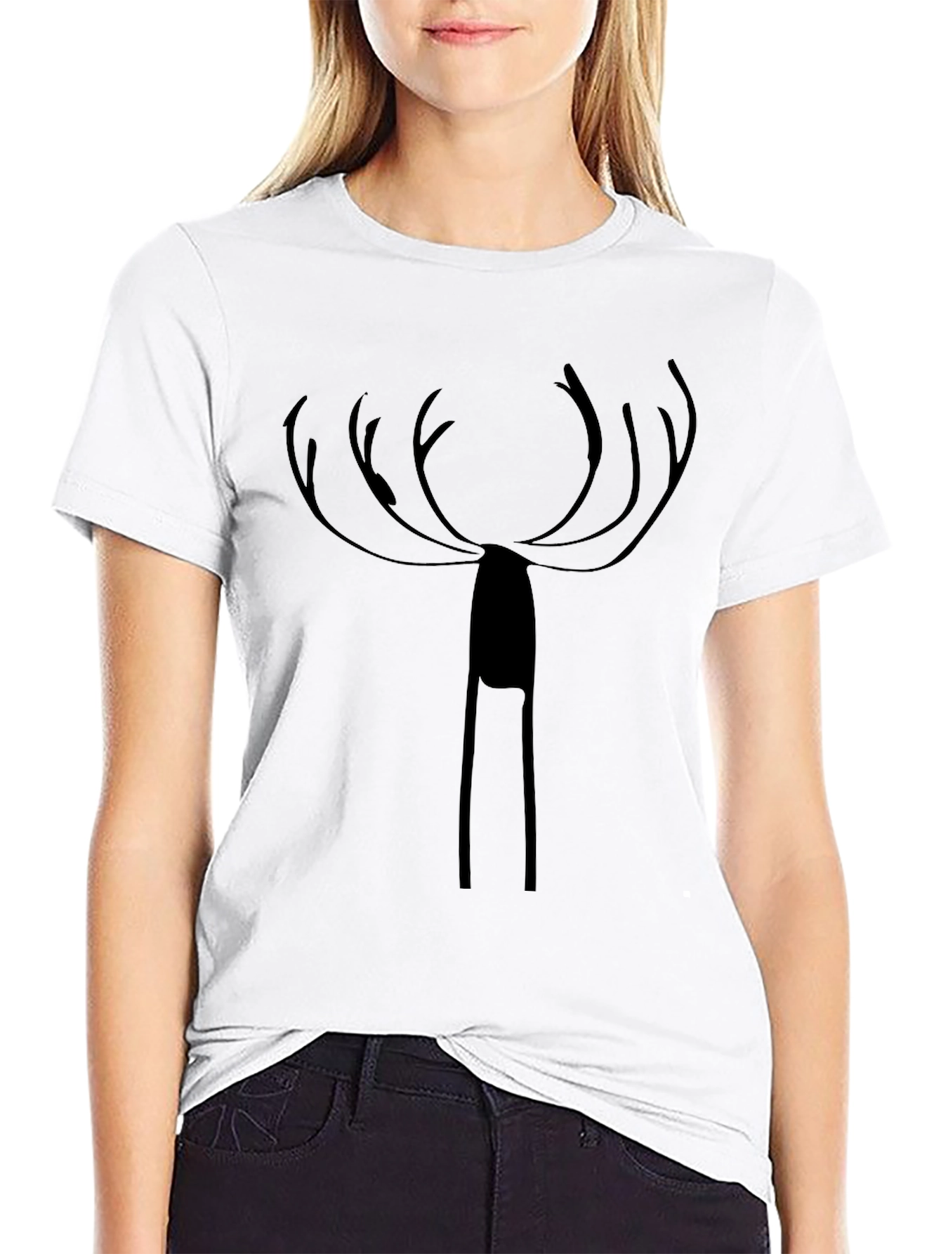 Minimalist Deer Antler Graphic Black T-Shirt
