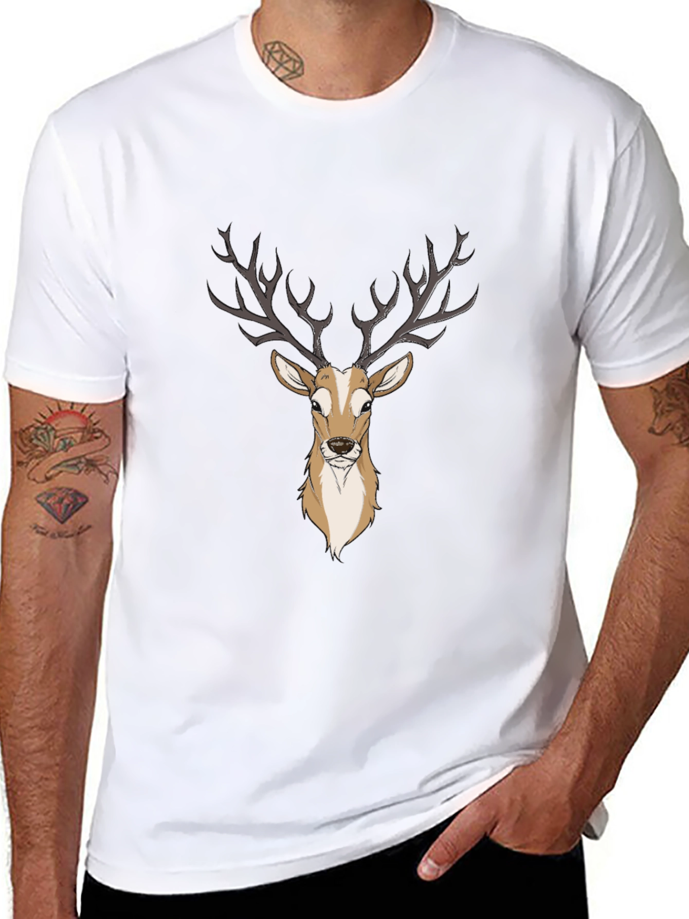 Mens Deer Graphic Print Black T-Shirt