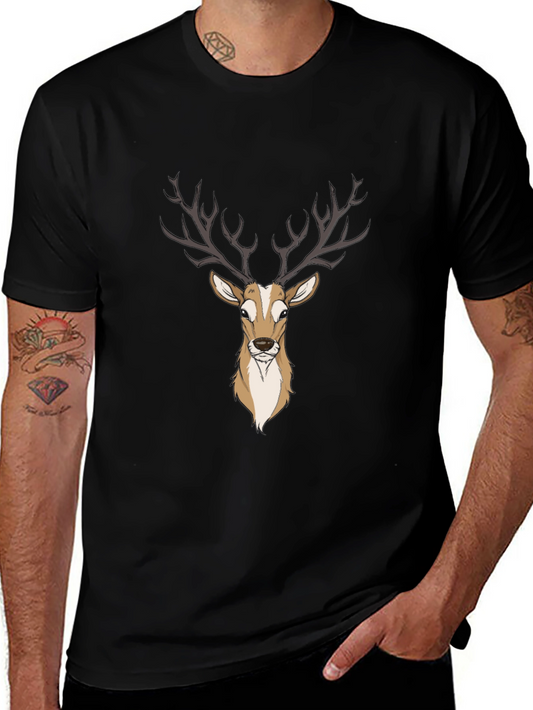 Mens Deer Graphic Print Black T-Shirt
