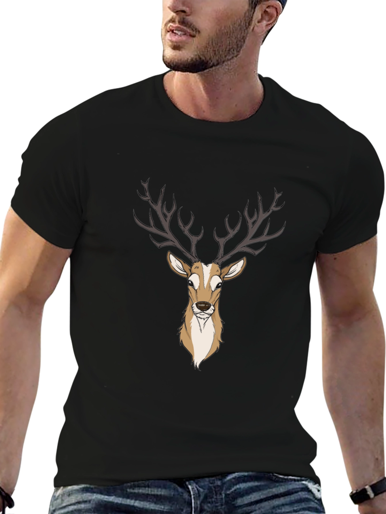 Mens Deer Graphic Print Black T-Shirt