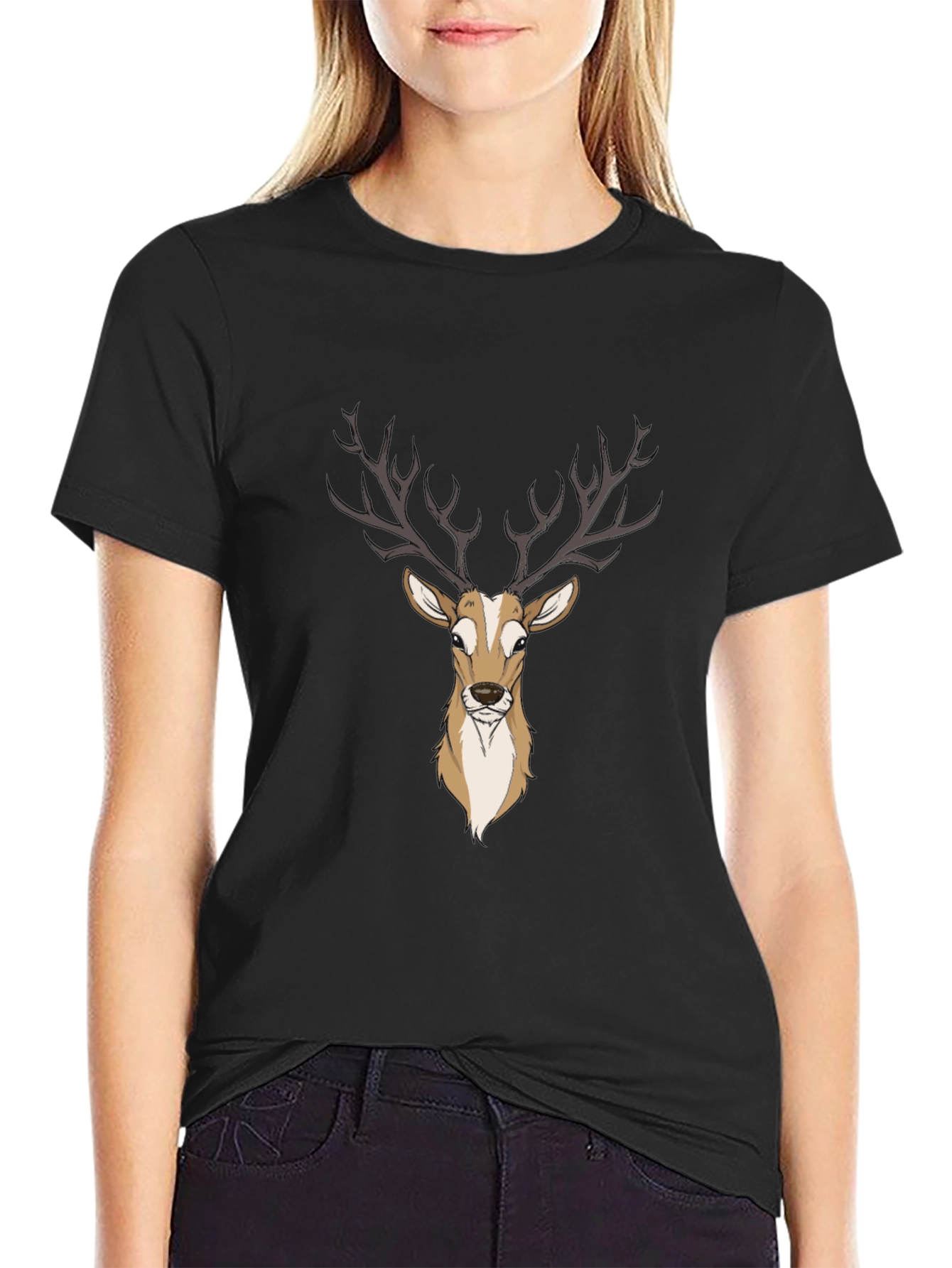 Mens Deer Graphic Print Black T-Shirt