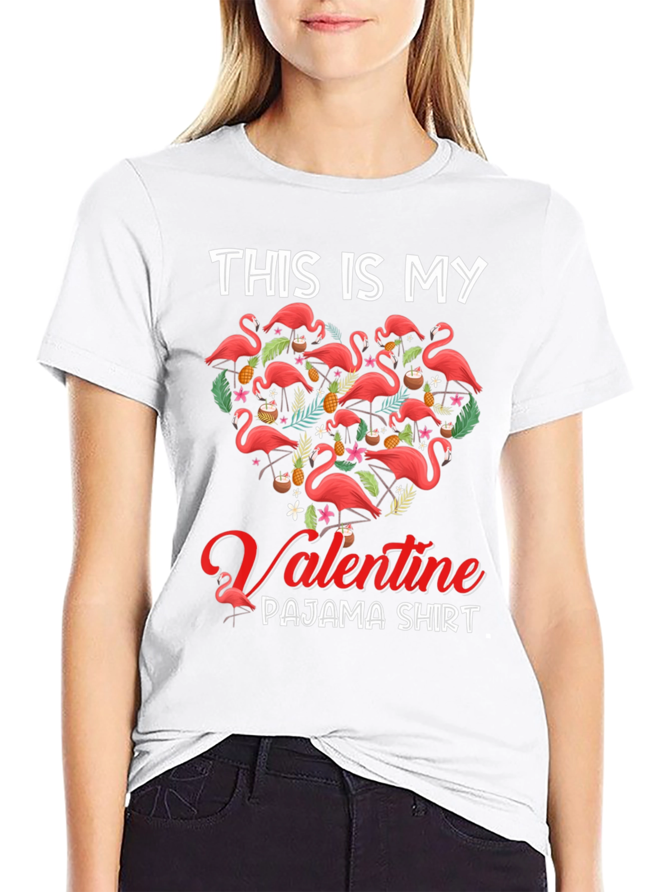 Valentine Flamingo Pajama T-Shirt