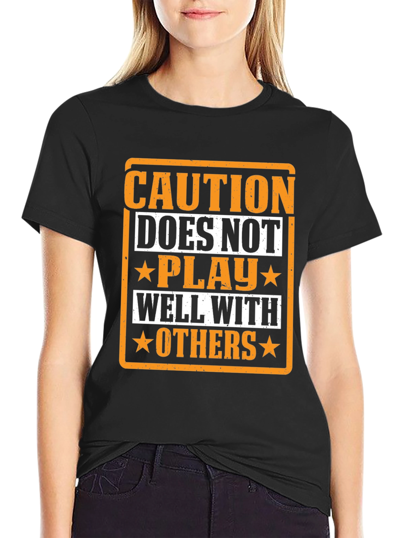 Caution Doesnt Play Well With Others Black T-Shirt