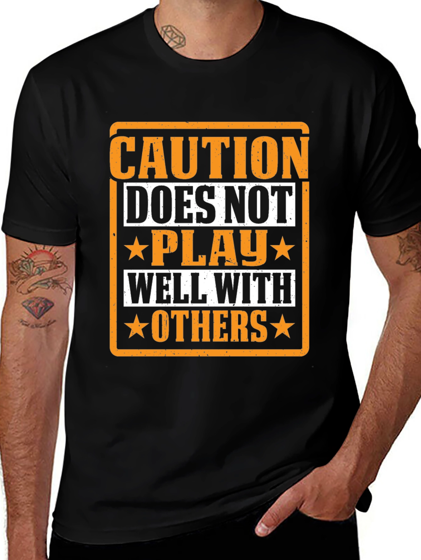 Caution Doesnt Play Well With Others Black T-Shirt