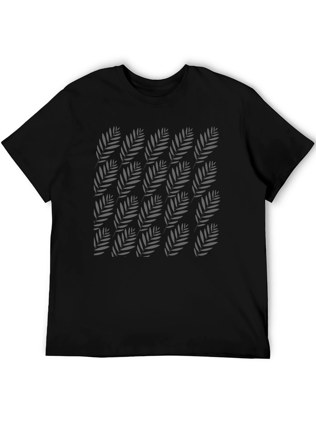 Tropical Leaf Pattern Black T-Shirt
