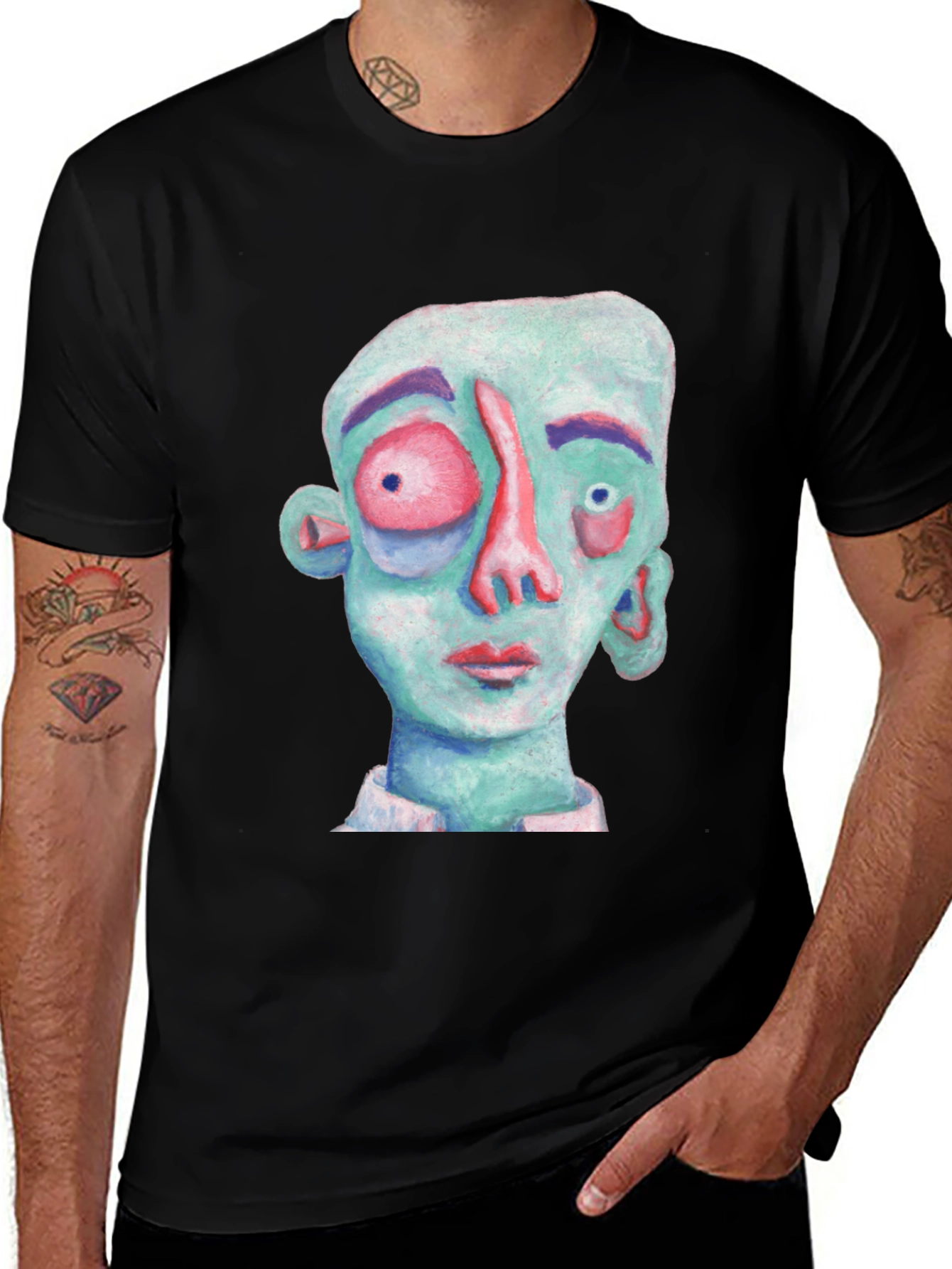 Abstract Face Graphic T-Shirt - Black