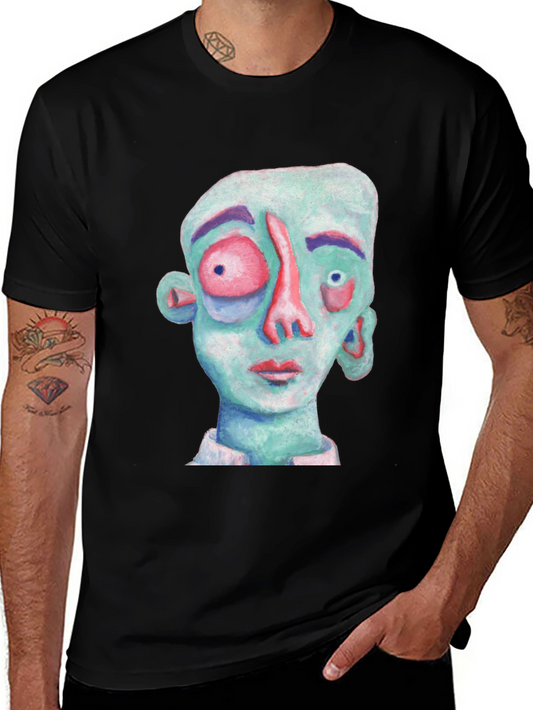 Abstract Face Graphic T-Shirt - Black