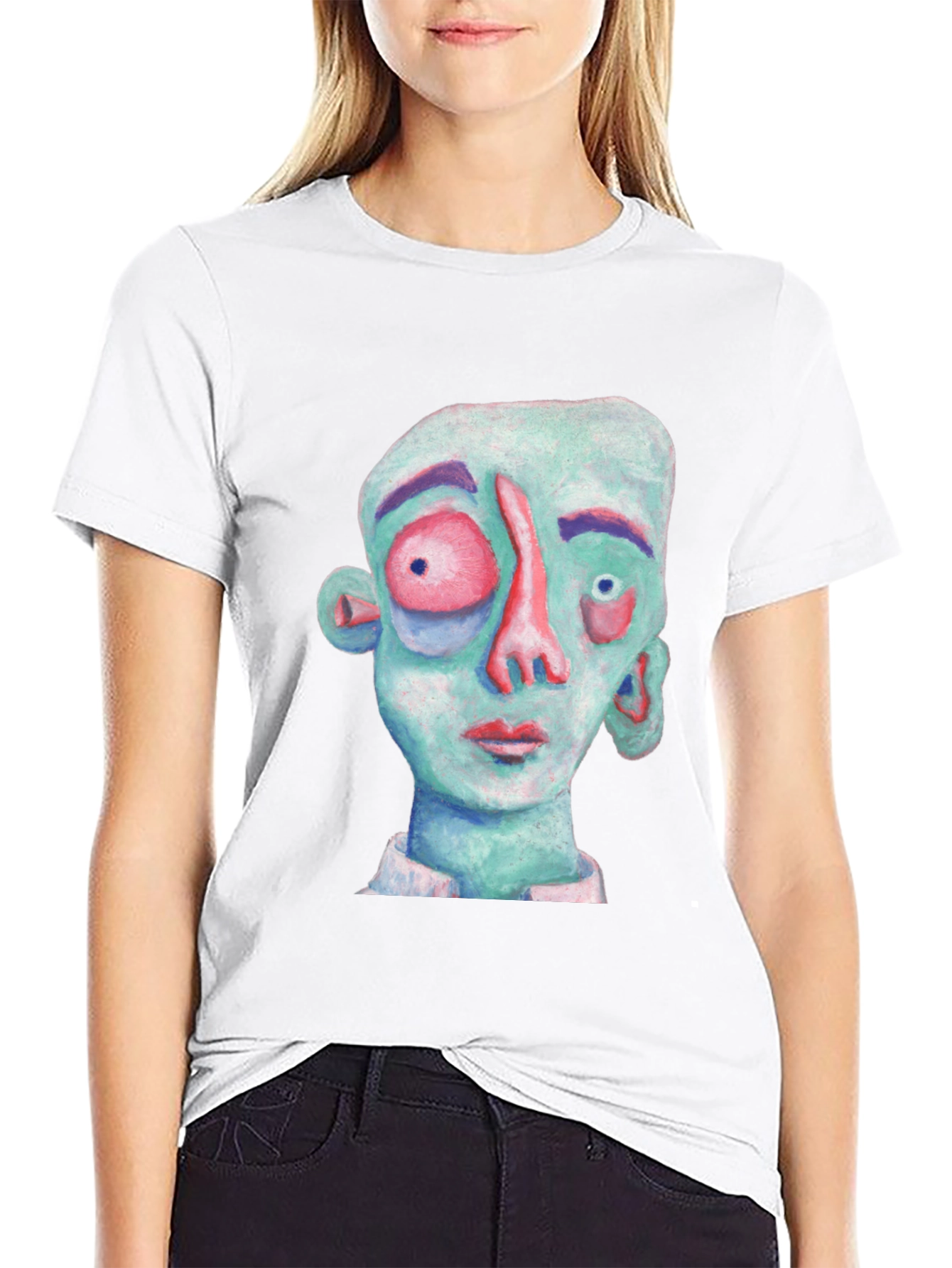 Abstract Face Graphic T-Shirt - Black