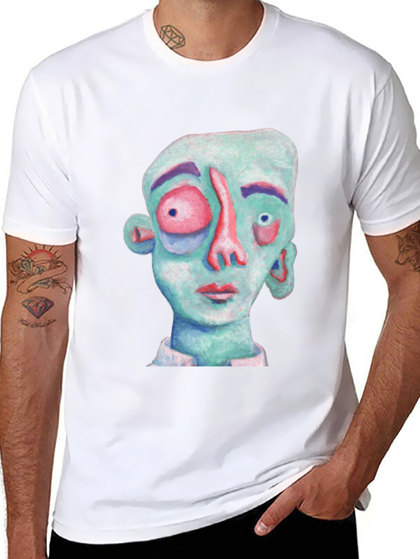 Abstract Face Graphic T-Shirt - Black