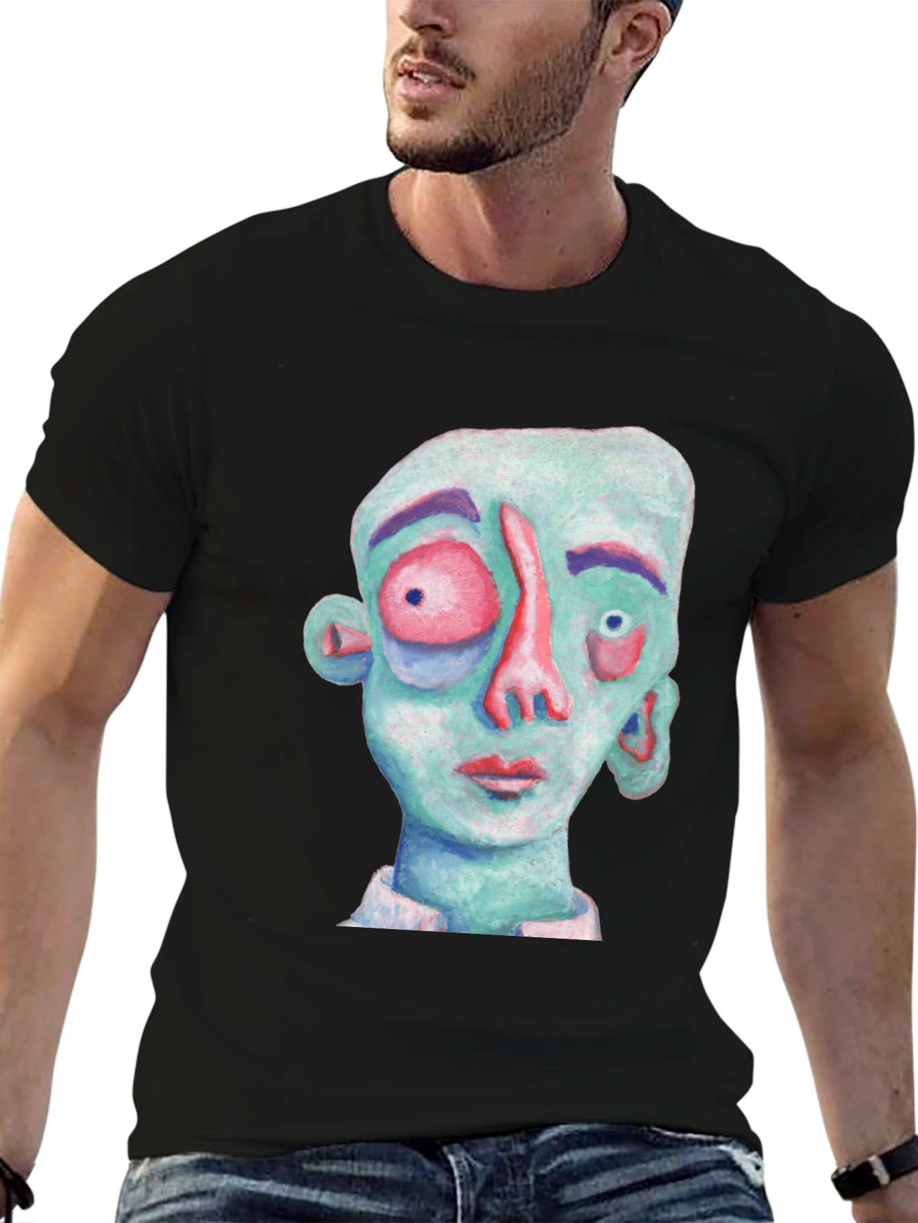 Abstract Face Graphic T-Shirt - Black