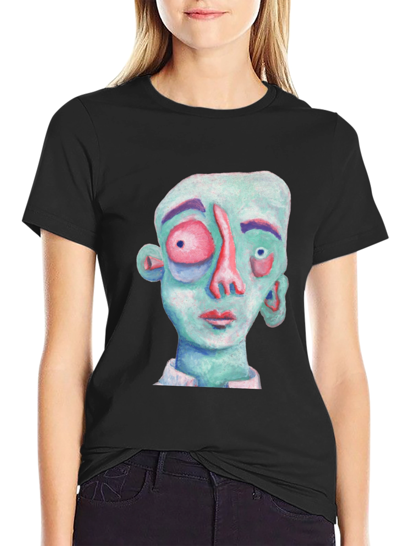 Abstract Face Graphic T-Shirt - Black