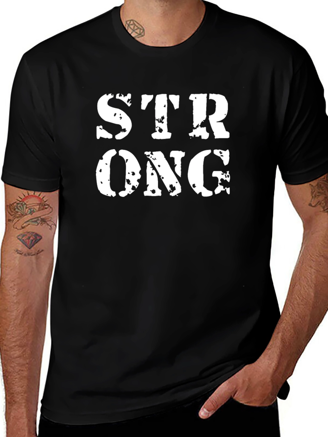 Distressed STRONG Graphic Tee - Black