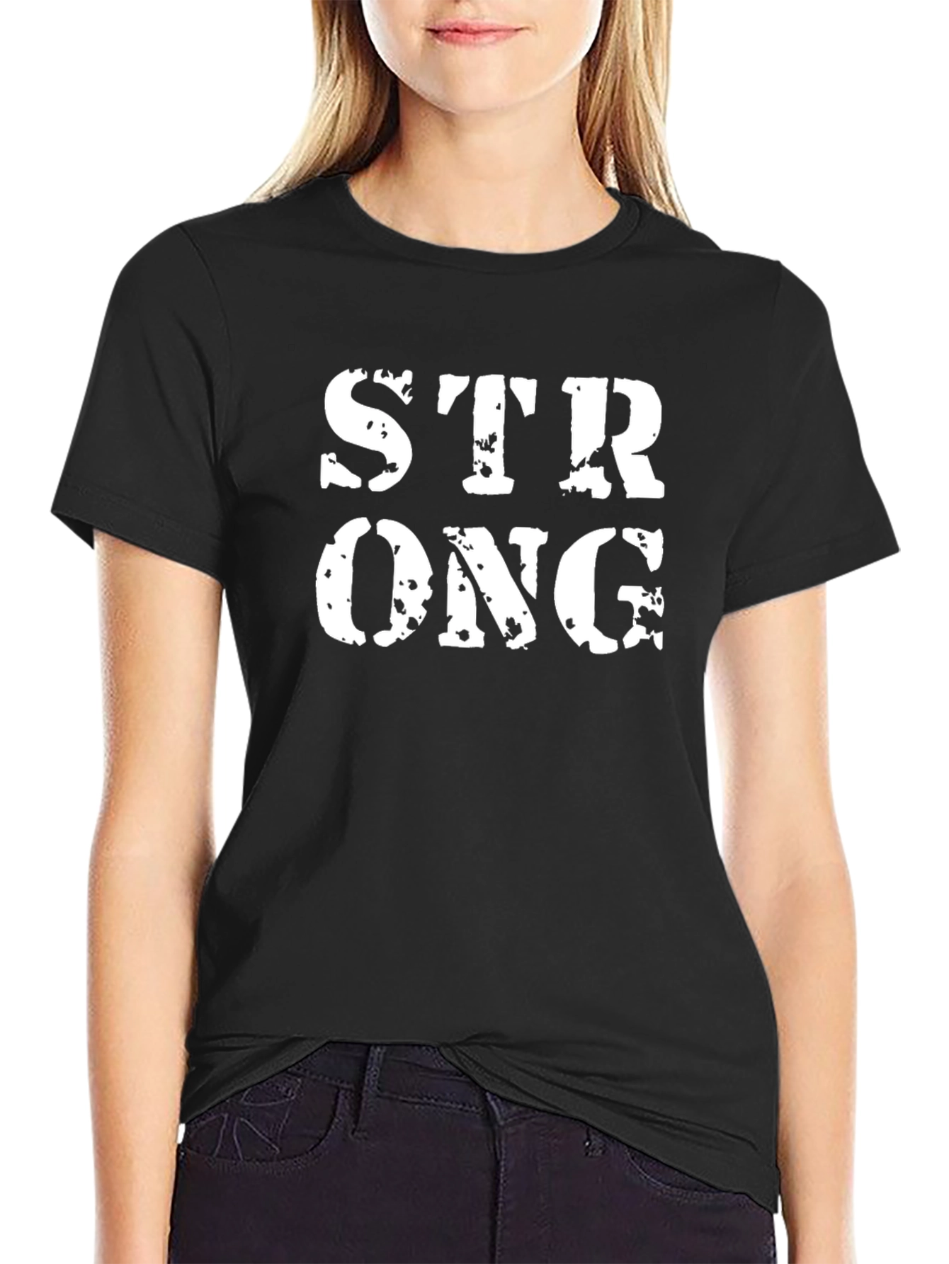 Distressed STRONG Graphic Tee - Black