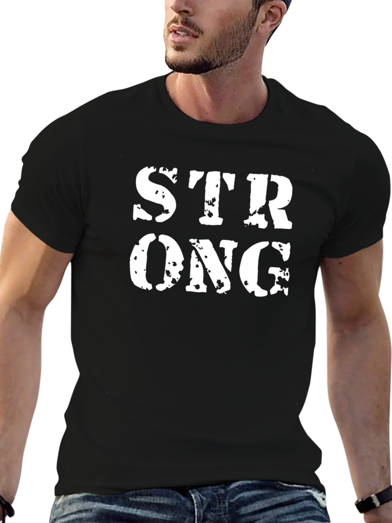 Distressed STRONG Graphic Tee - Black