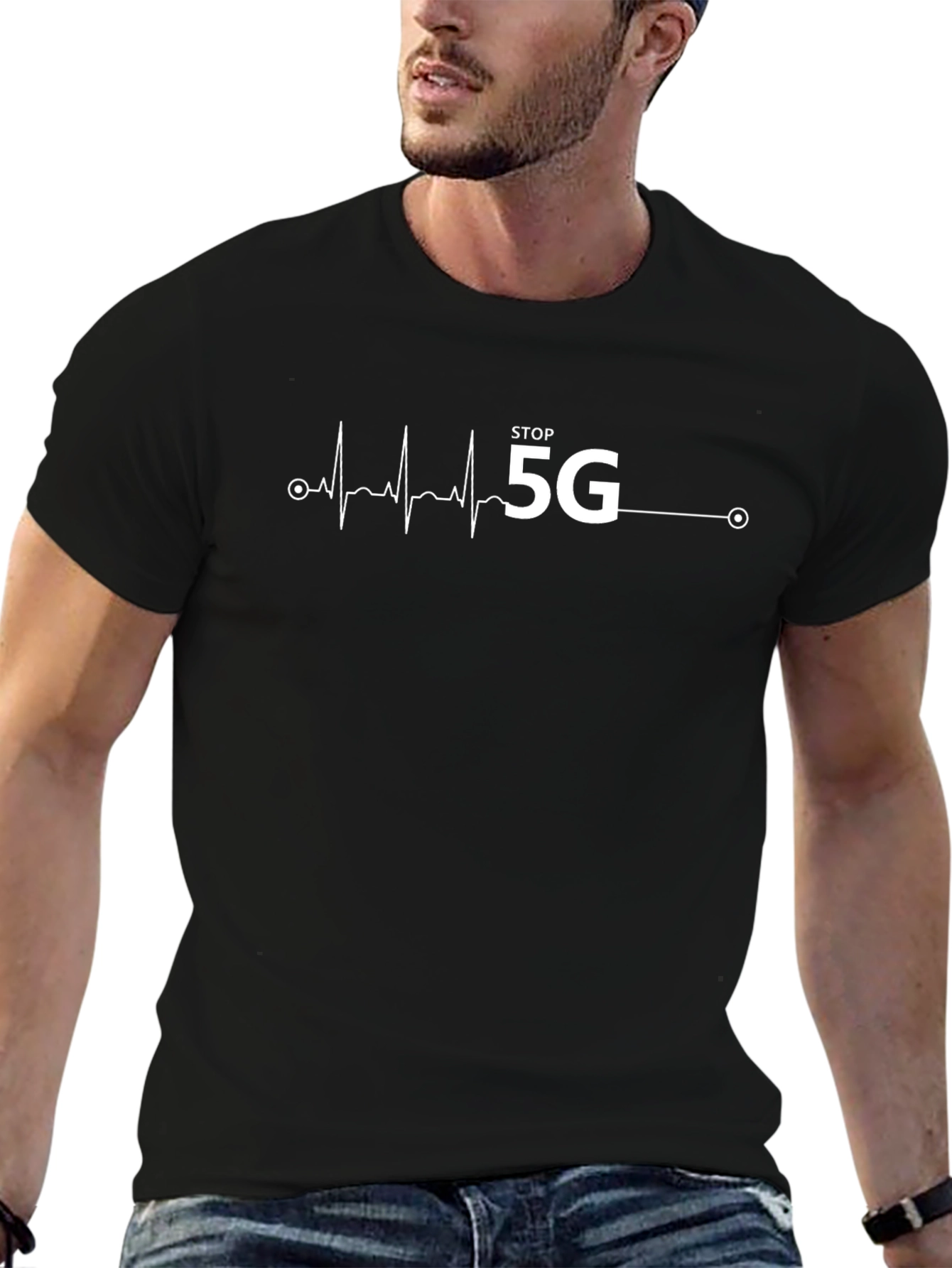 Stop 5G Graphic Print Crew Neck T-Shirt