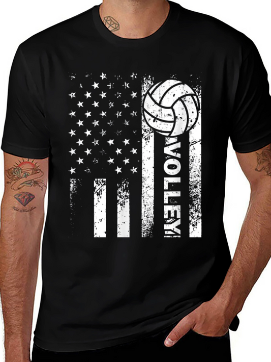 Volleyball American Flag Graphic T-Shirt