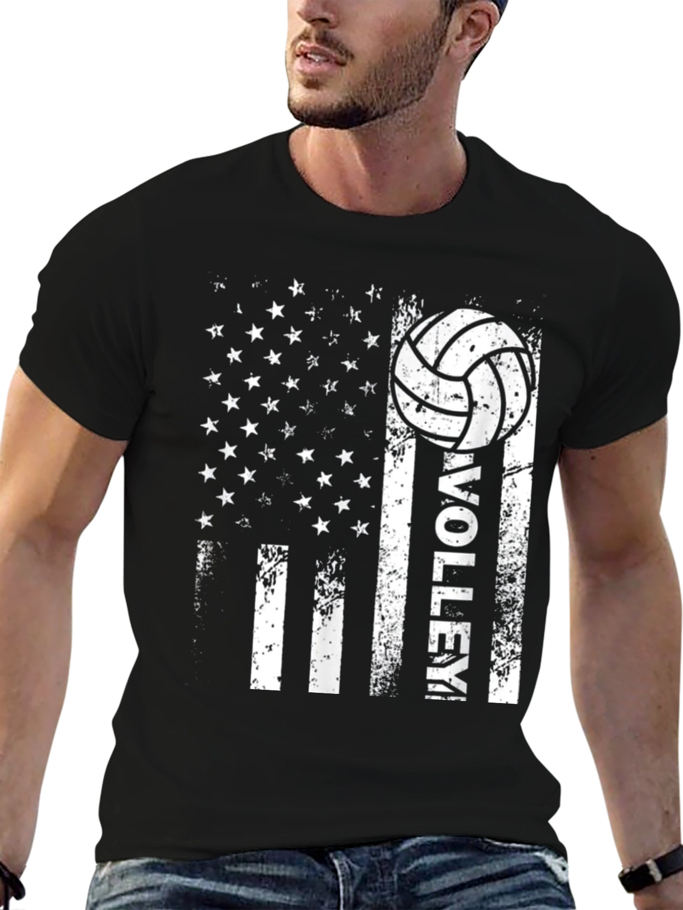 Volleyball American Flag Graphic T-Shirt