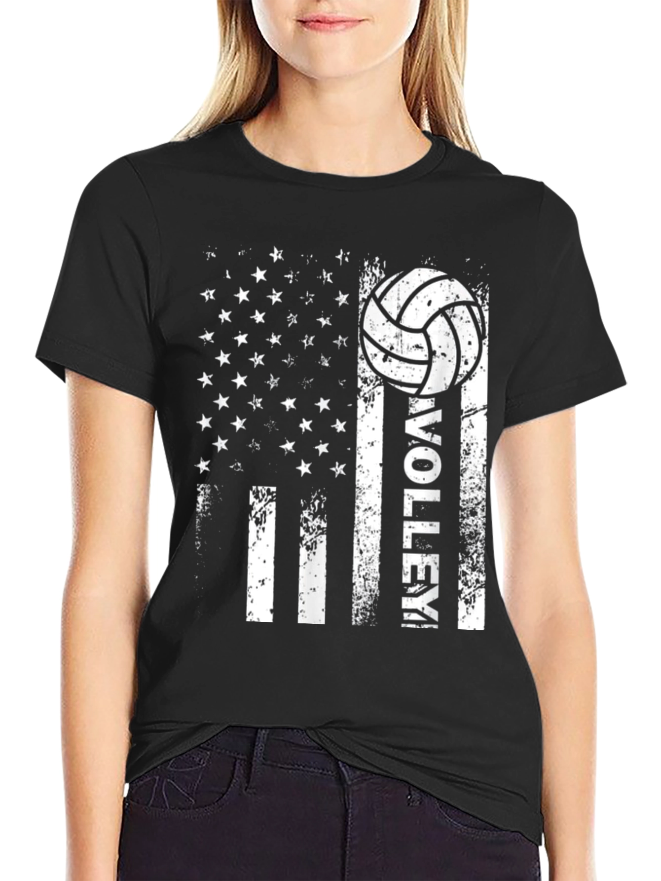 Volleyball American Flag Graphic T-Shirt
