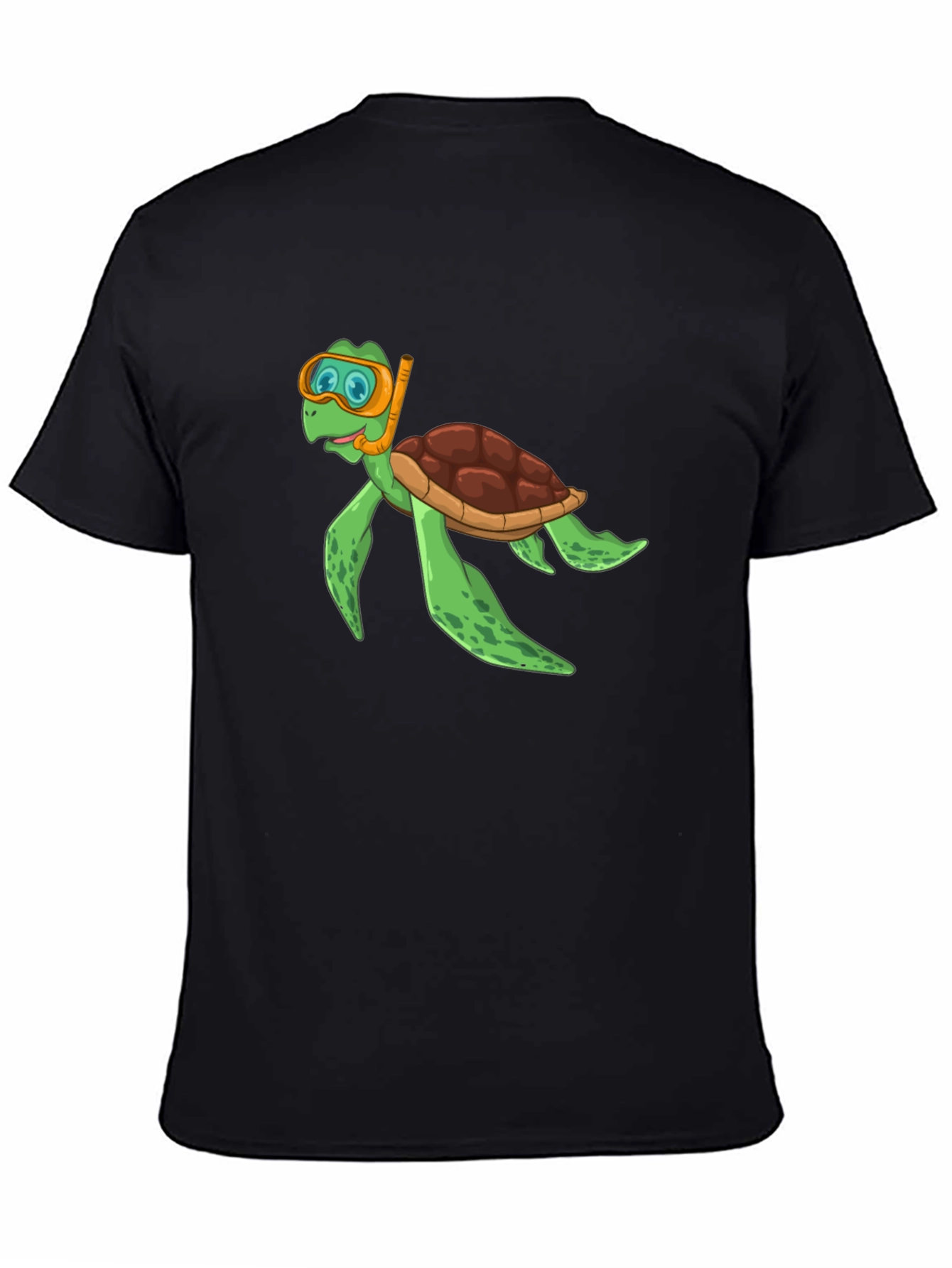 Diving Turtle Graphic Tee - Black Cotton T-Shirt