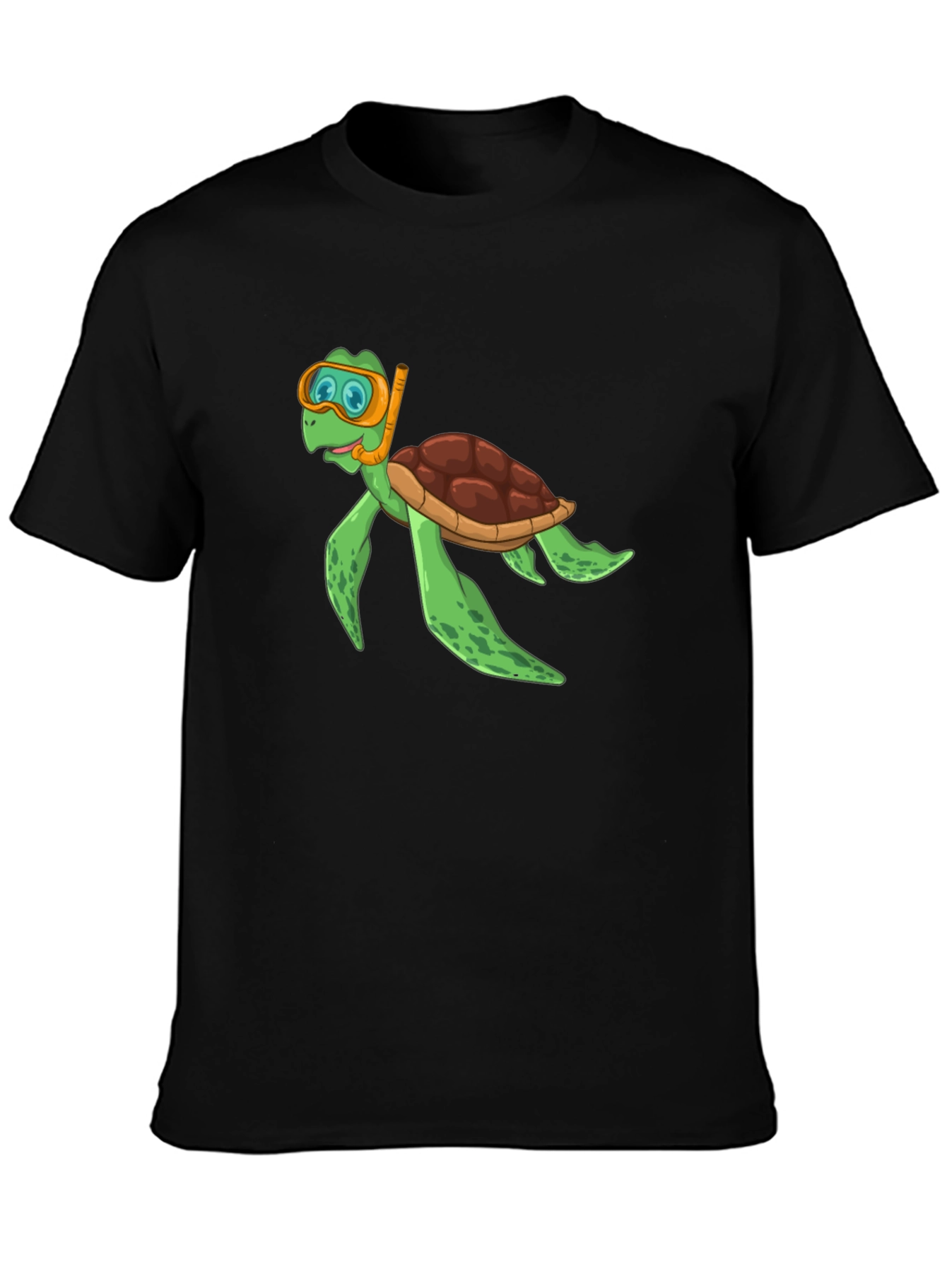 Diving Turtle Graphic Tee - Black Cotton T-Shirt