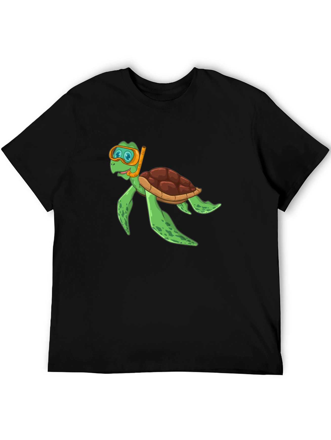 Diving Turtle Graphic Tee - Black Cotton T-Shirt