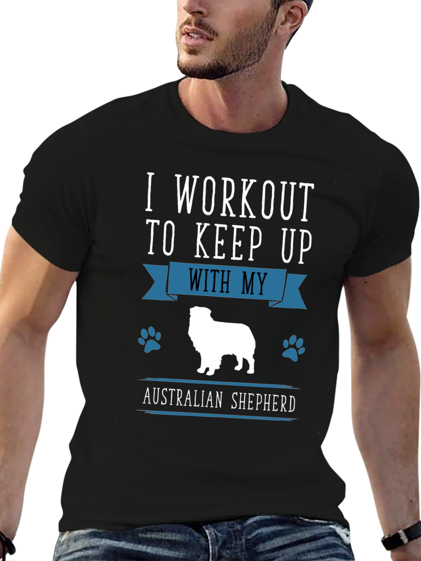 Workout for Australian Shepherd Black T-Shirt