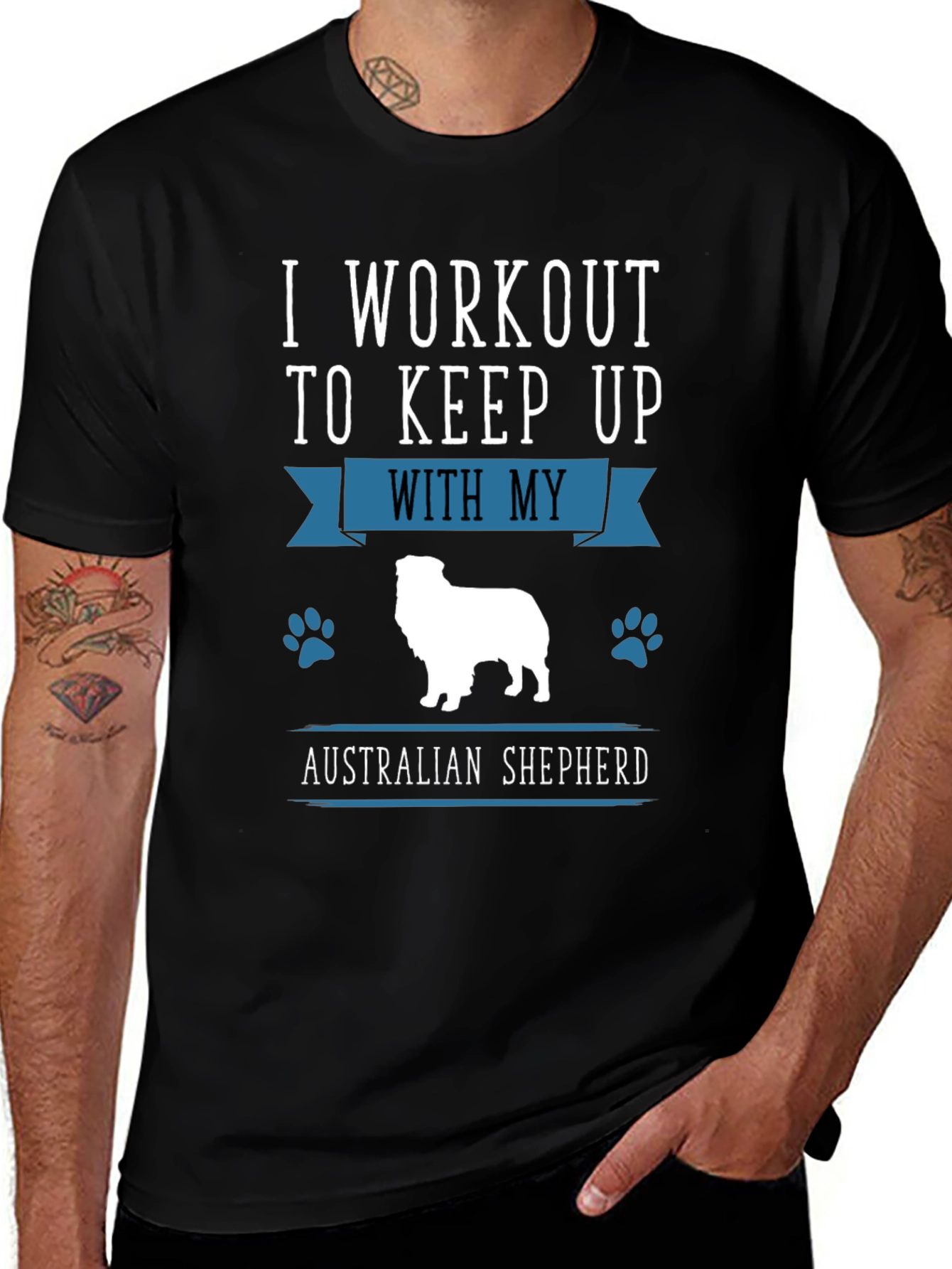 Workout for Australian Shepherd Black T-Shirt