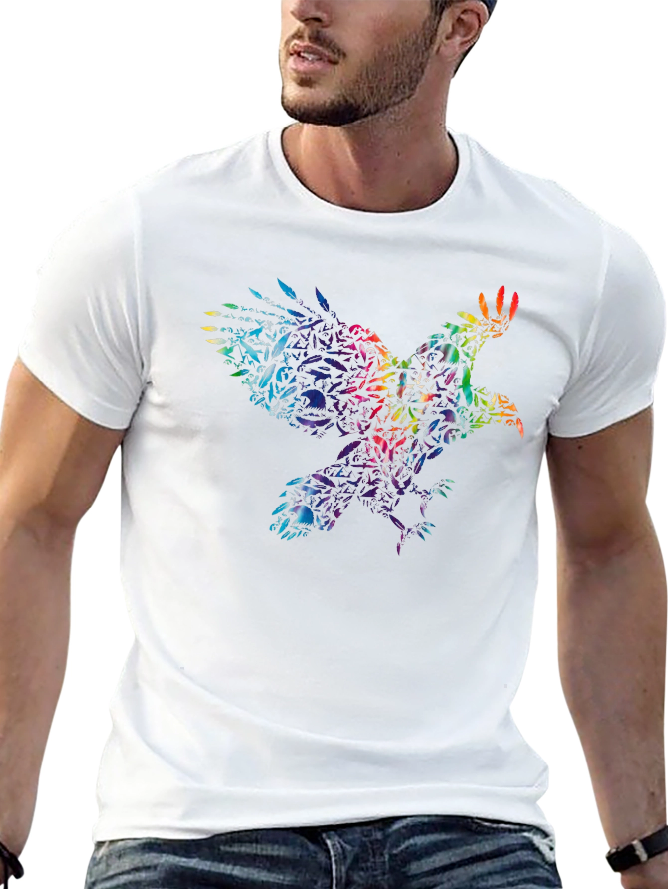 Rainbow Eagle Skull T-Shirt - Mens Graphic Tee