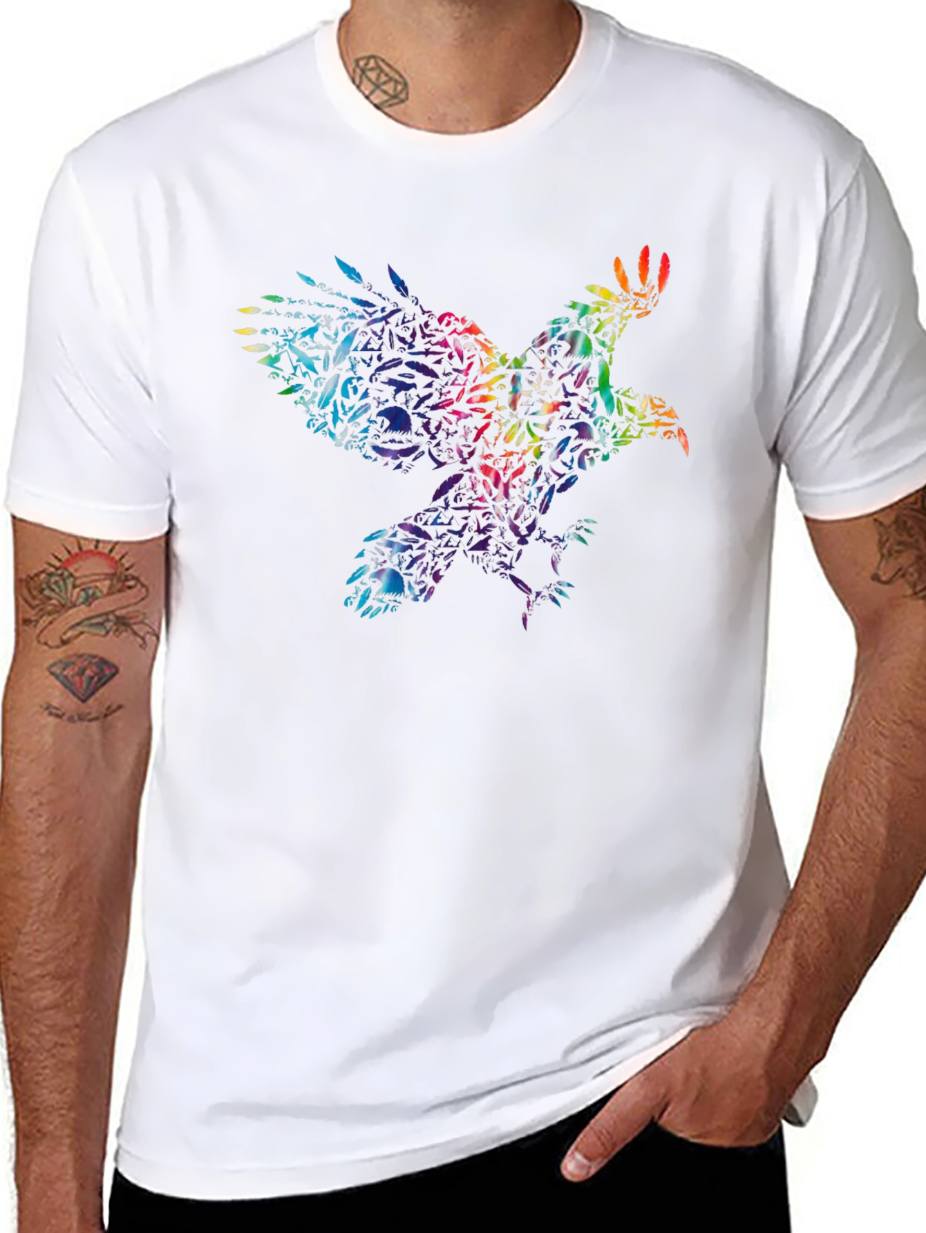 Rainbow Eagle Skull T-Shirt - Mens Graphic Tee
