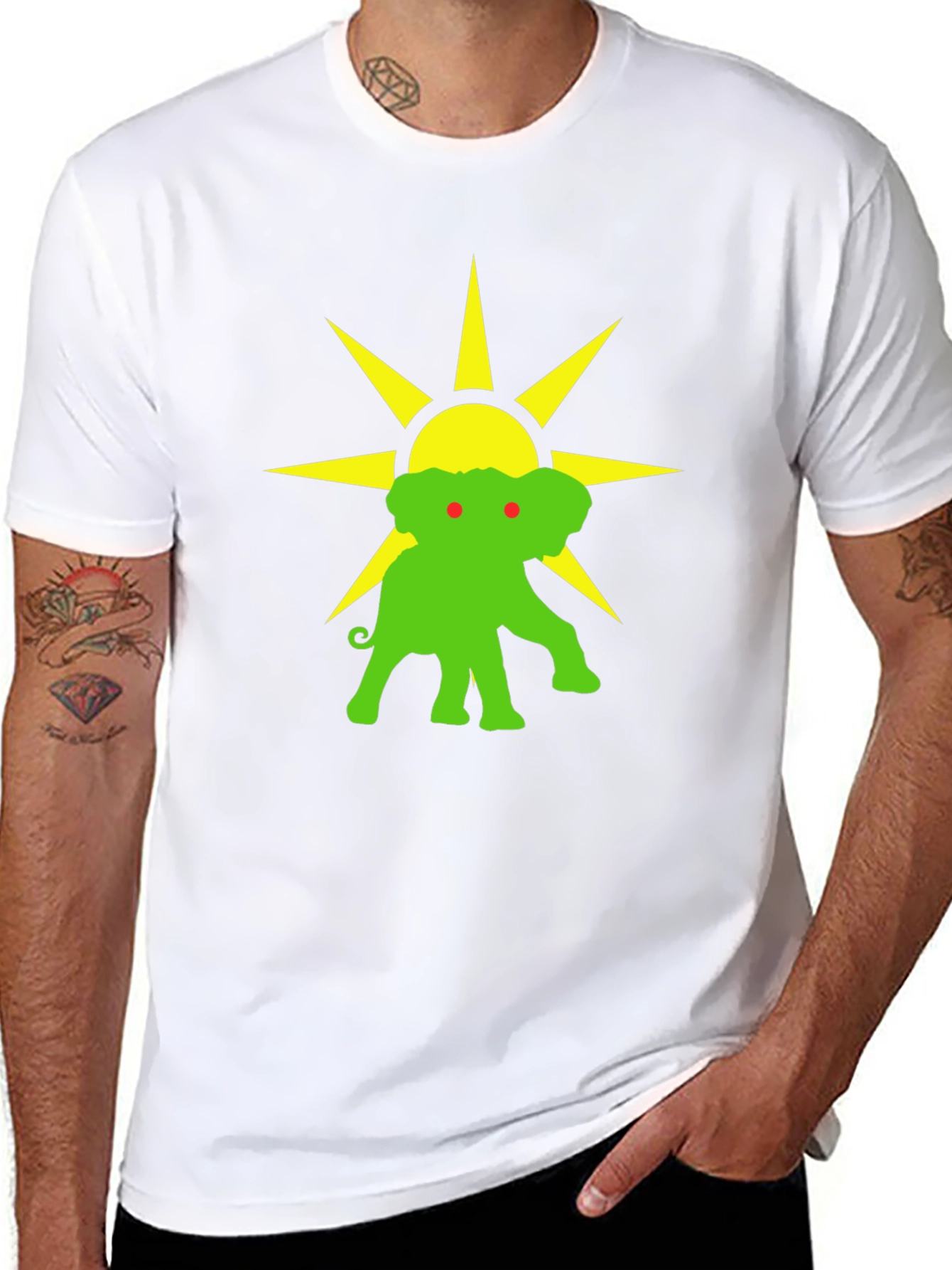 Elephant Sun Graphic Tee - Black Cotton T-Shirt