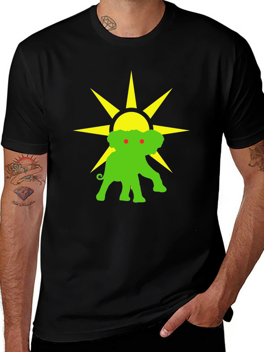 Elephant Sun Graphic Tee - Black Cotton T-Shirt