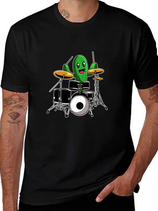 Cactus Drummer T-Shirt - Black Cotton Tee
