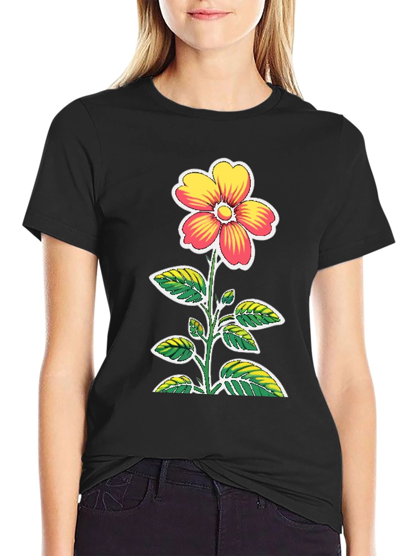 Floral Graphic Black T-Shirt