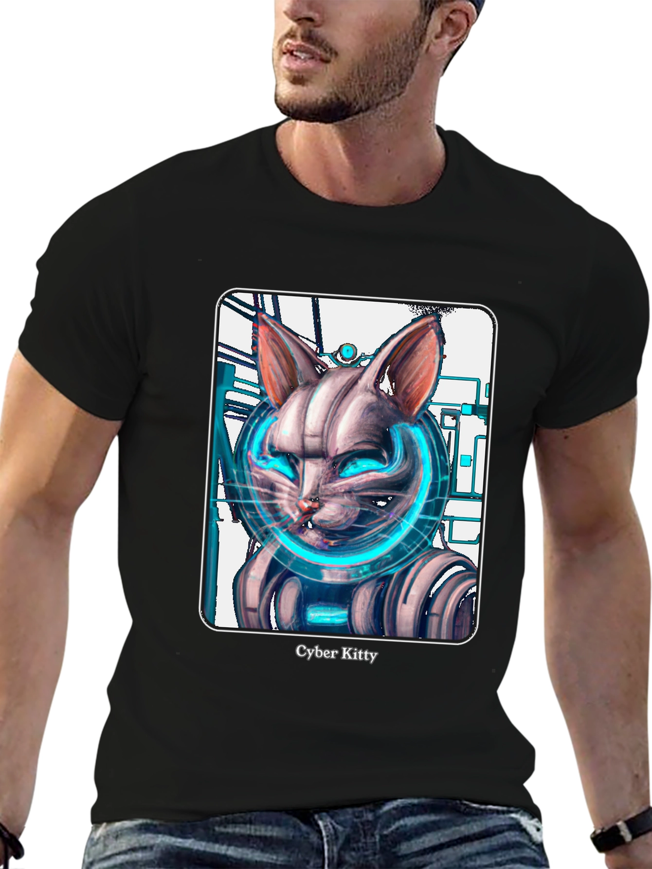 Cyber Kitty T-Shirt - Futuristic Cat Graphic Tee
